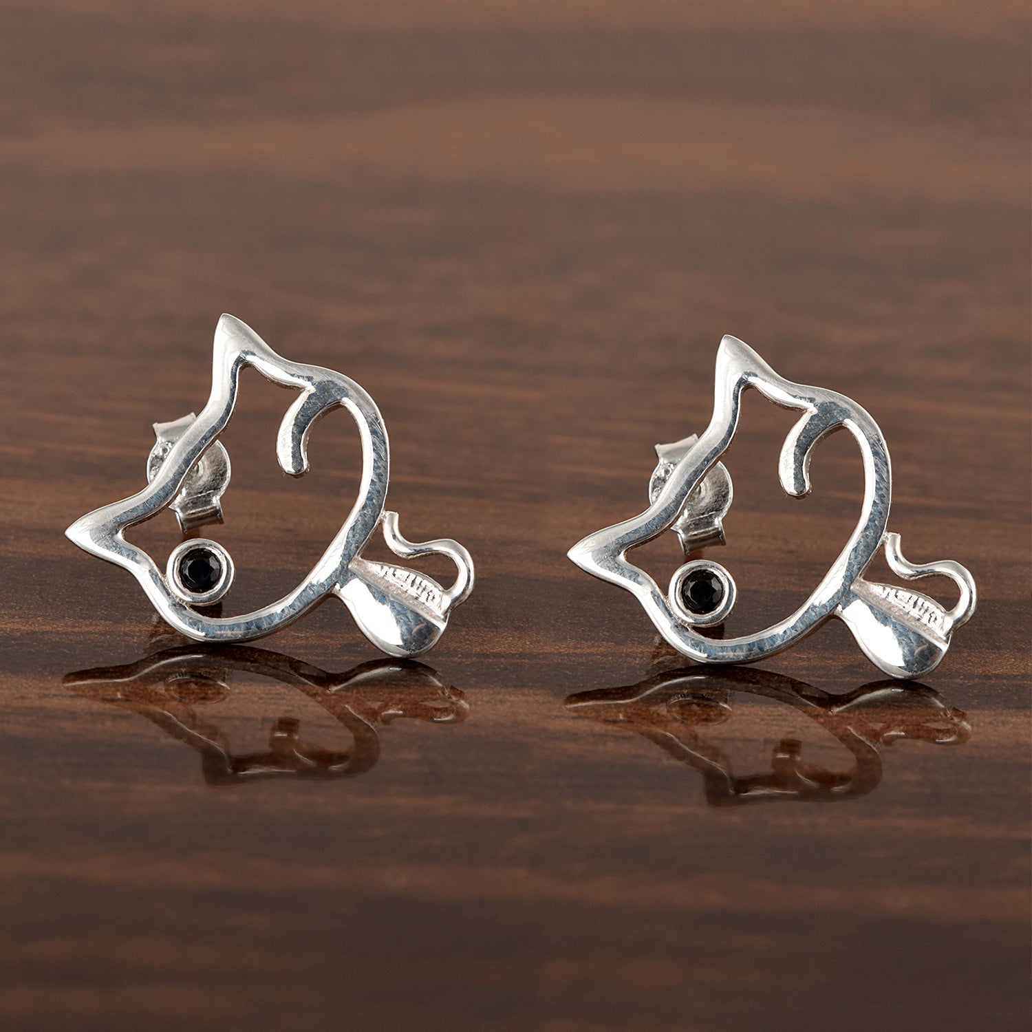Winking Cat Stud Earrings- Sterling Silver