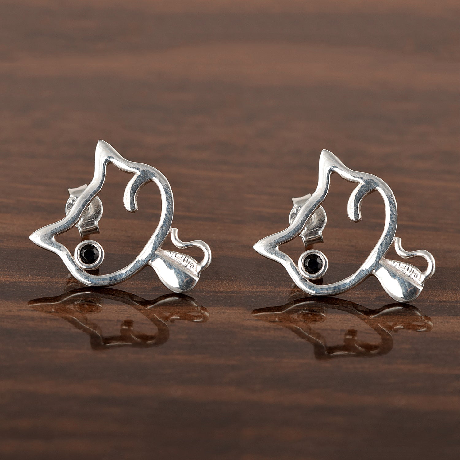 Winking Cat Stud Earrings- Sterling Silver