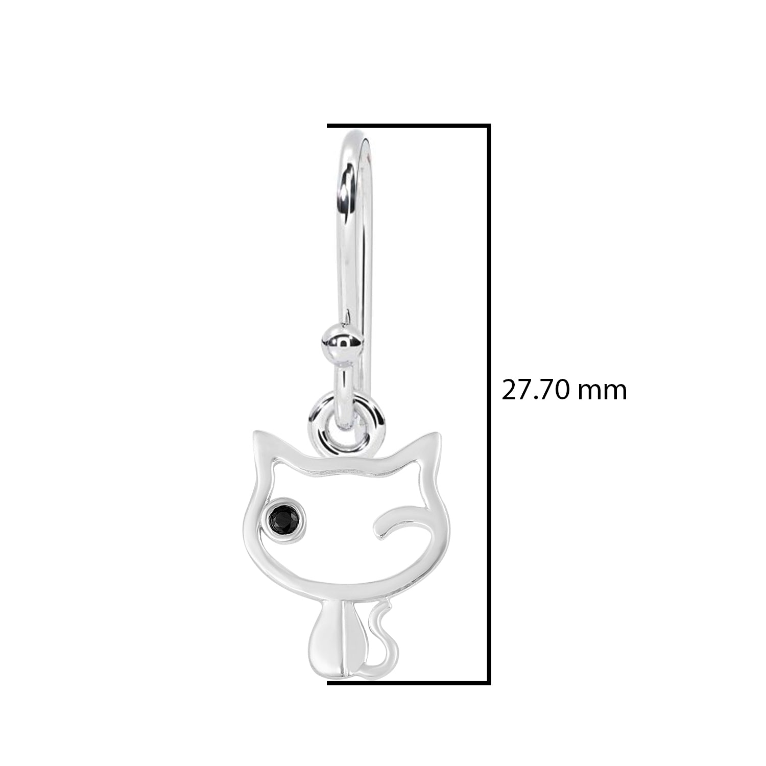 Black Spinel Winking Cat Outline Dangle Earrings - Sterling Silver