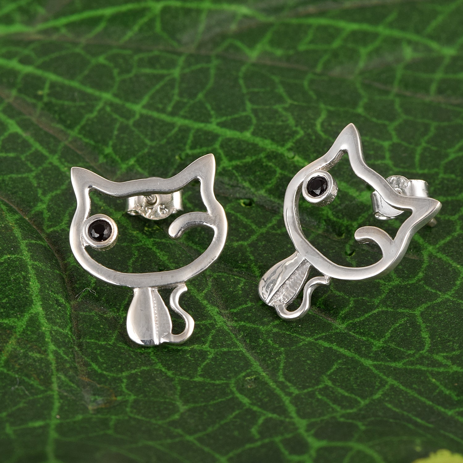 Winking Cat Stud Earrings- Sterling Silver