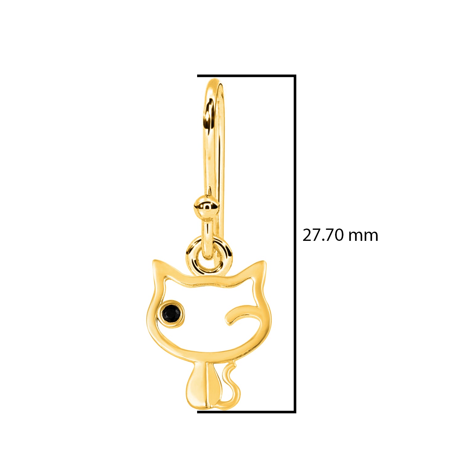 Black Spinel Winking Cat Outline Dangle Earrings - Sterling Silver