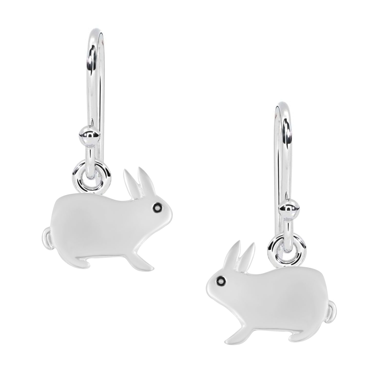 Playful Bunny Drop Earrings Sleek Minimalist Rabbit Motif - Sterling Silver