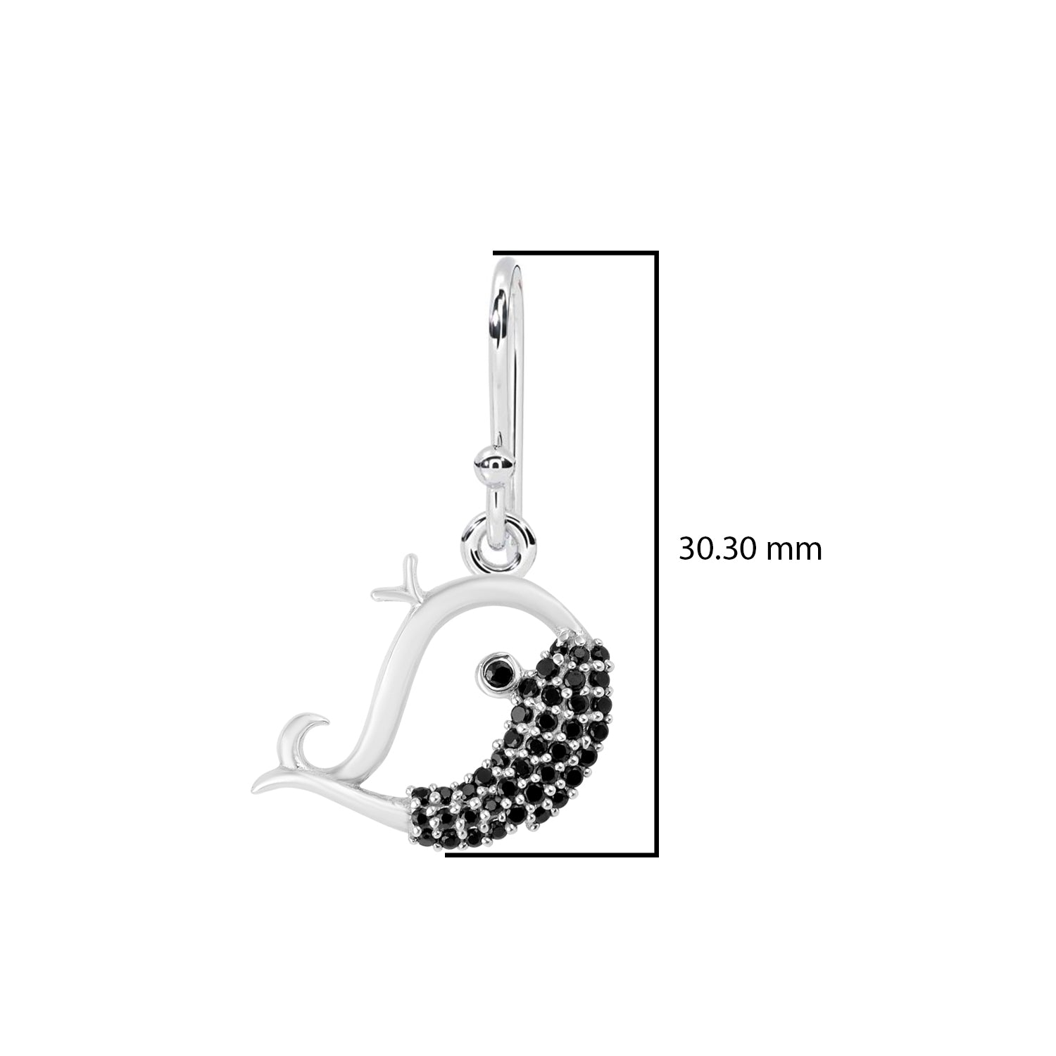 Black Spinel Whimsical Dolphin Dangle Earrings - Sterling Silver