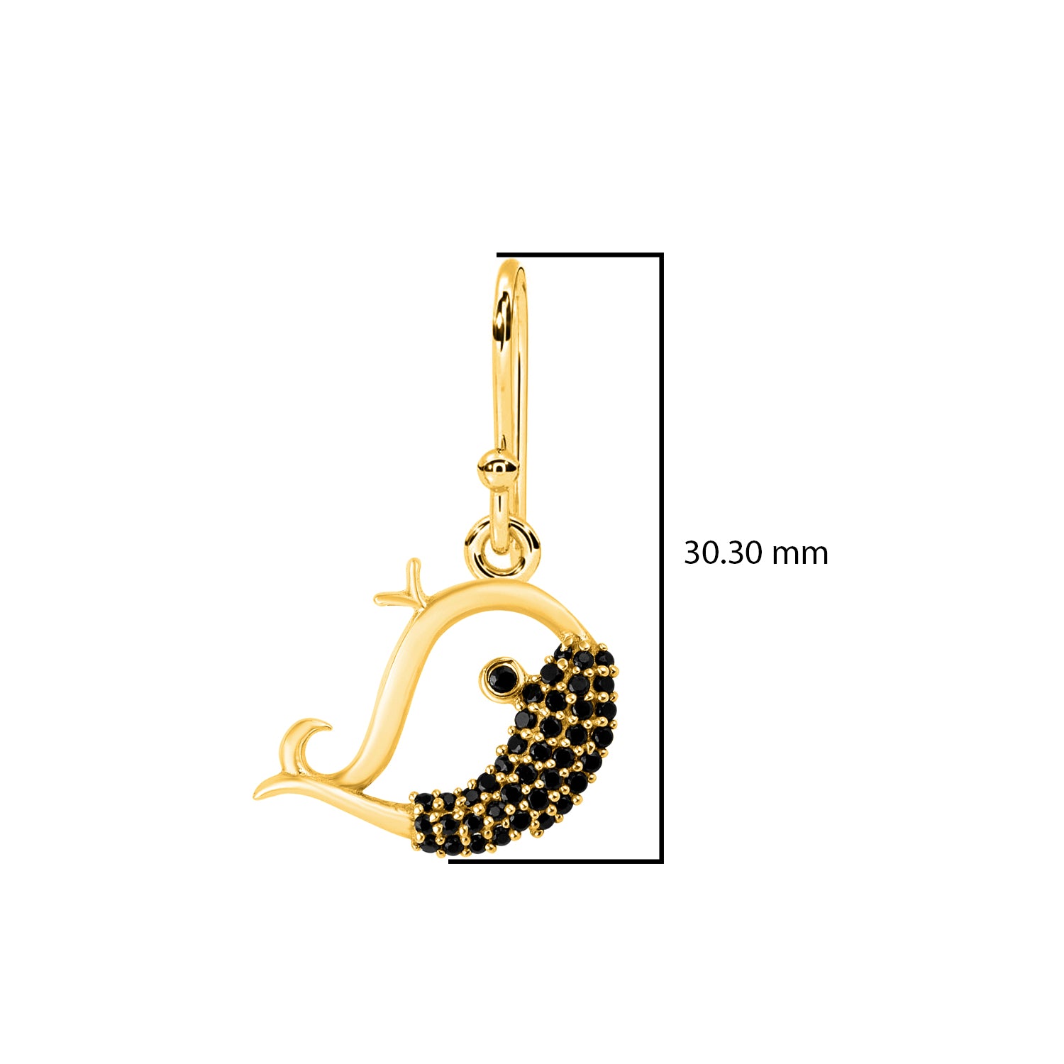 Black Spinel Whimsical Dolphin Dangle Earrings - Sterling Silver