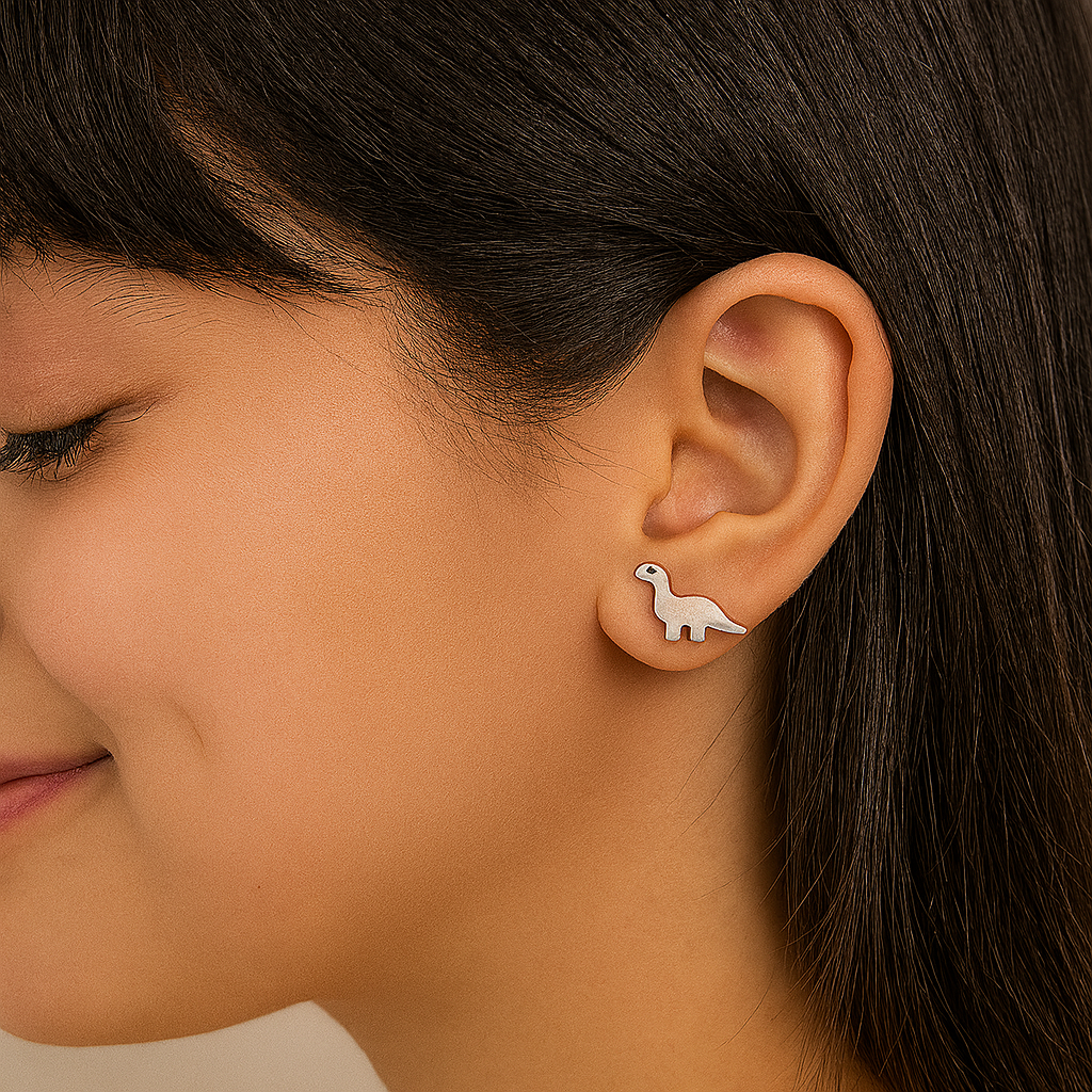 Cute Brontosaurus Dinosaur Stud Earrings - Sterling Silver