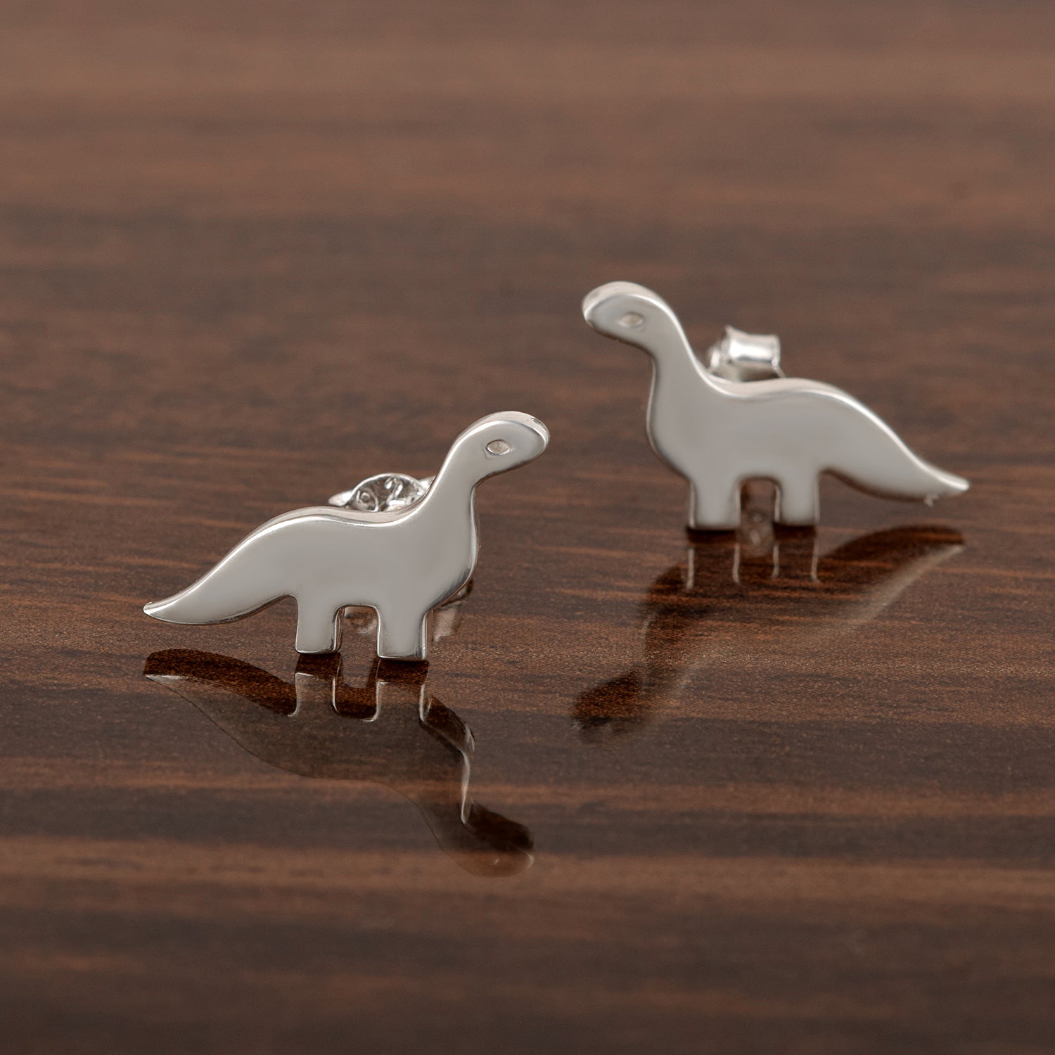Cute Brontosaurus Dinosaur Stud Earrings - Sterling Silver