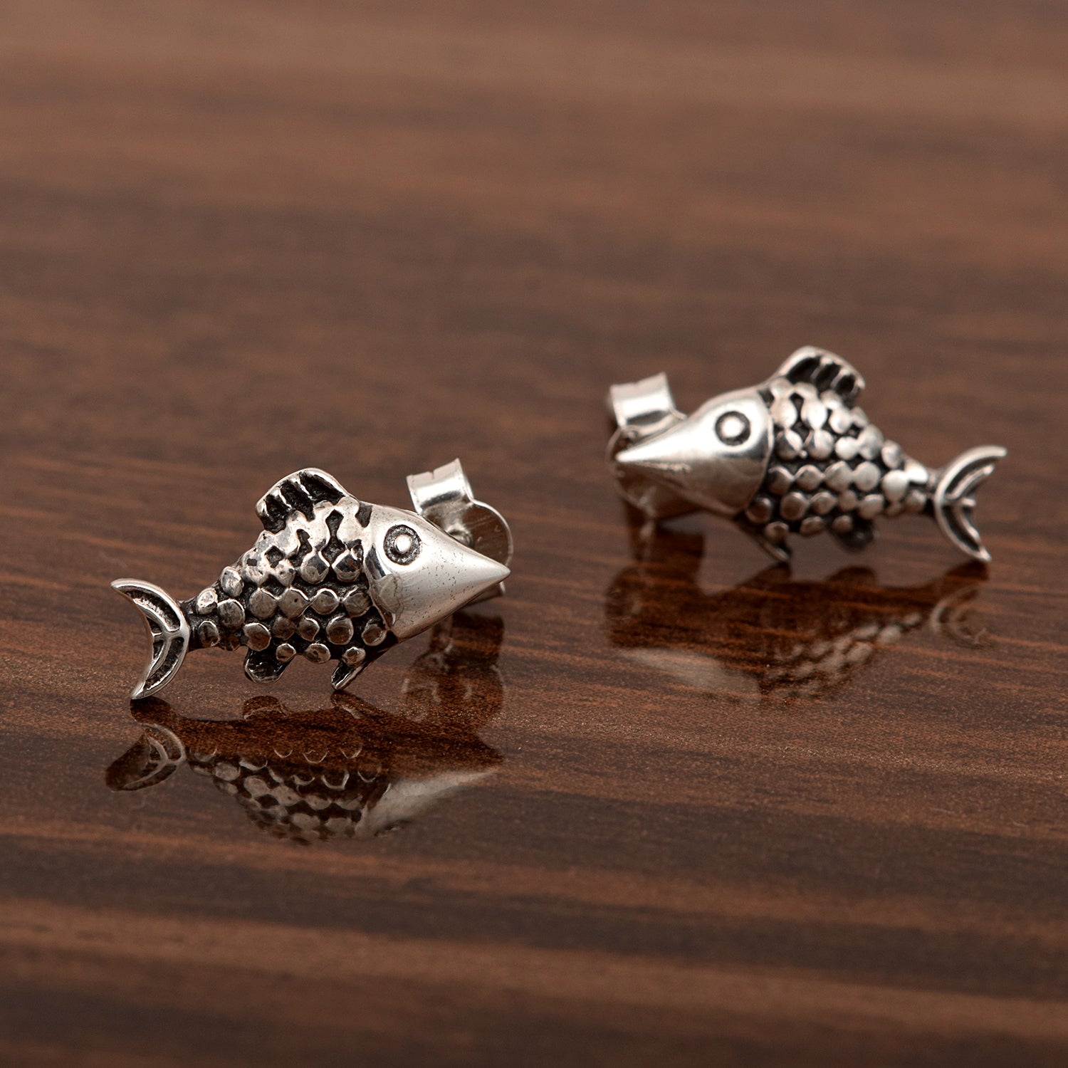 Fish Stud Earrings - Sterling Silver