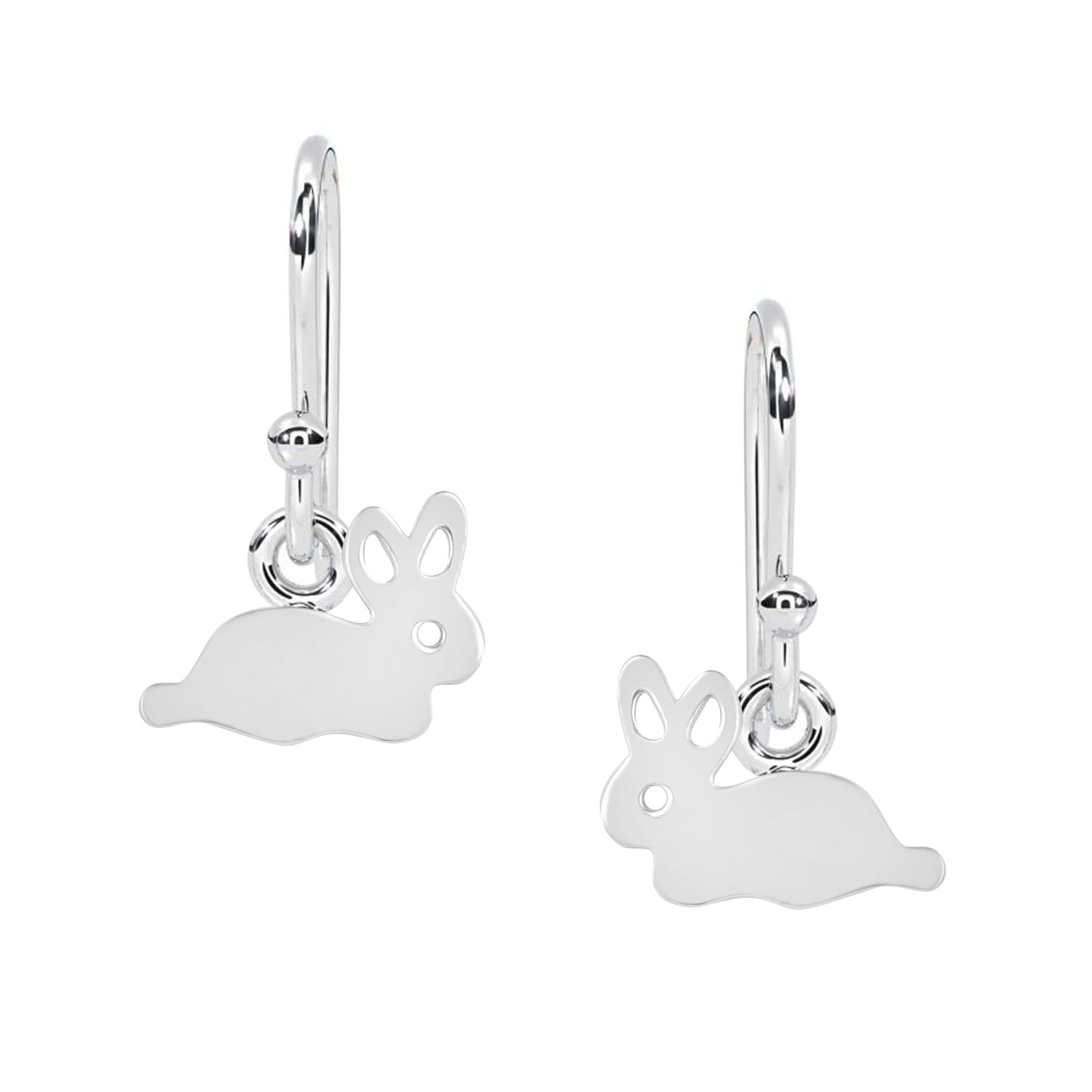 Bunny Silhouette Drop Earrings Rabbit Design - Sterling Silver