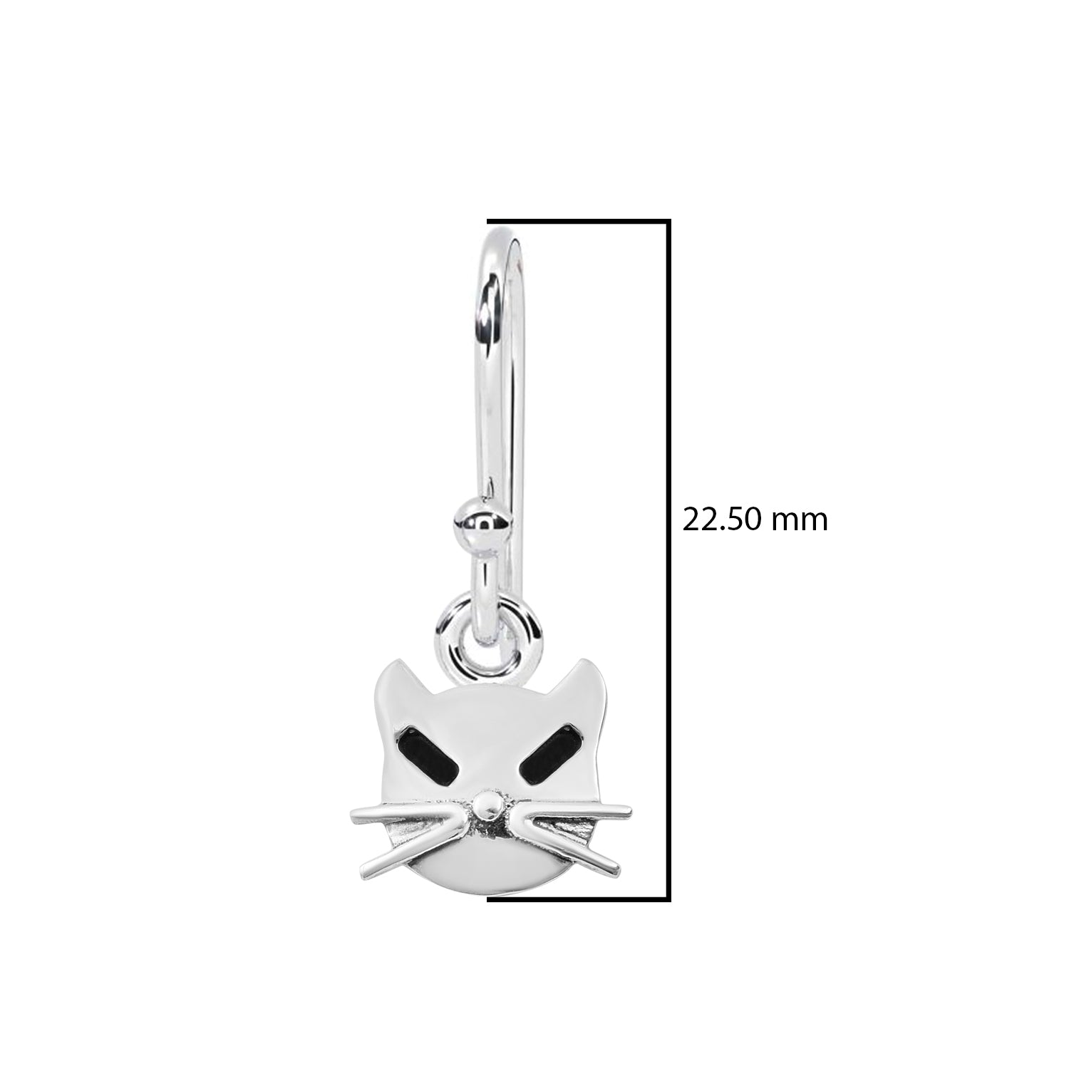 Playful Cat Face Dangle Earrings - Sterling Silver