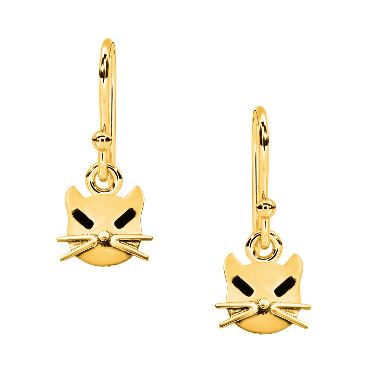 Playful Cat Face Dangle Earrings - Sterling Silver