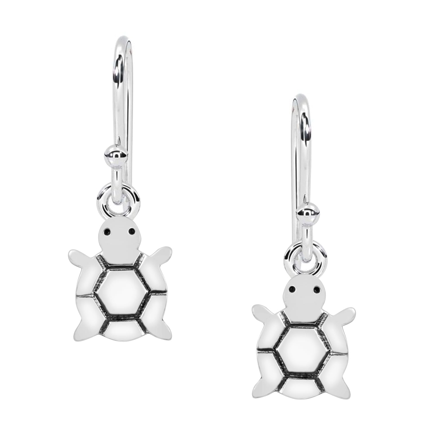 Turtle Drop Earrings – Cute Shell Outline Design - Sterling Silver