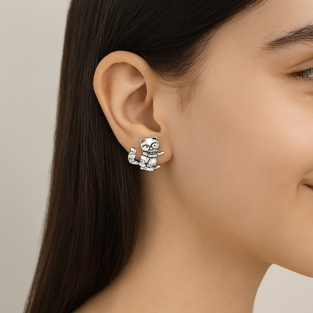 Raccoon Stud Earrings - Sterling Silver