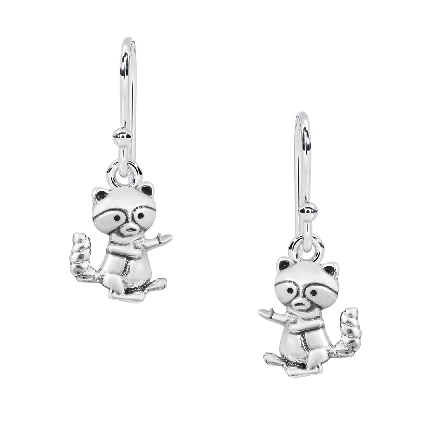 Playful Raccoon Dangle Earrings - Sterling Silver