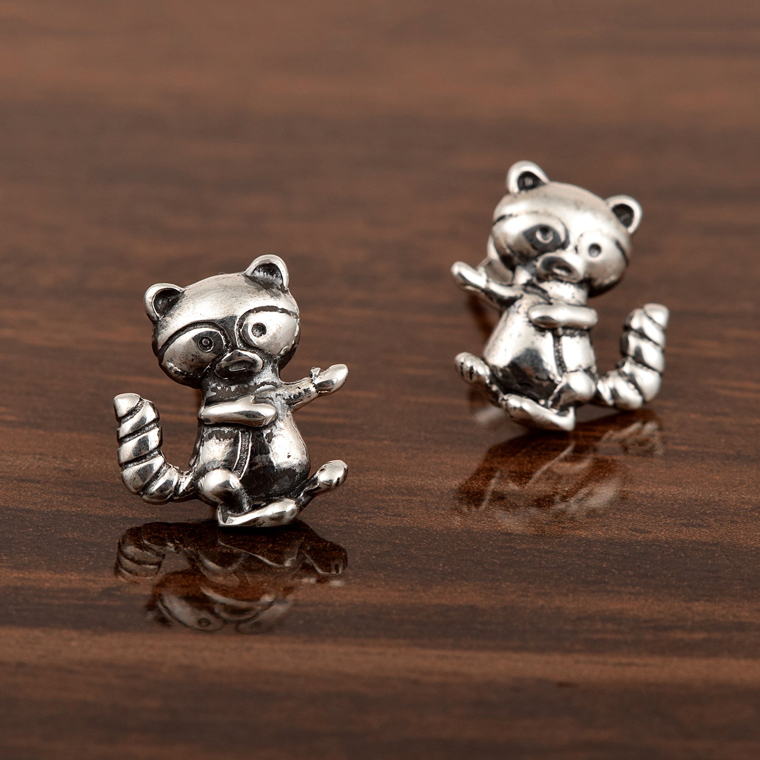 Raccoon Stud Earrings - Sterling Silver