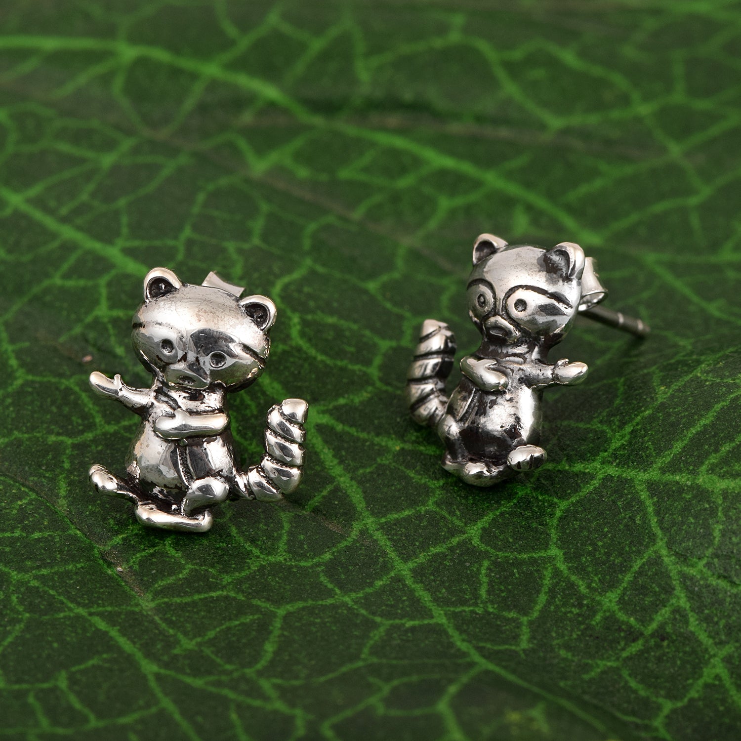 Raccoon Stud Earrings - Sterling Silver