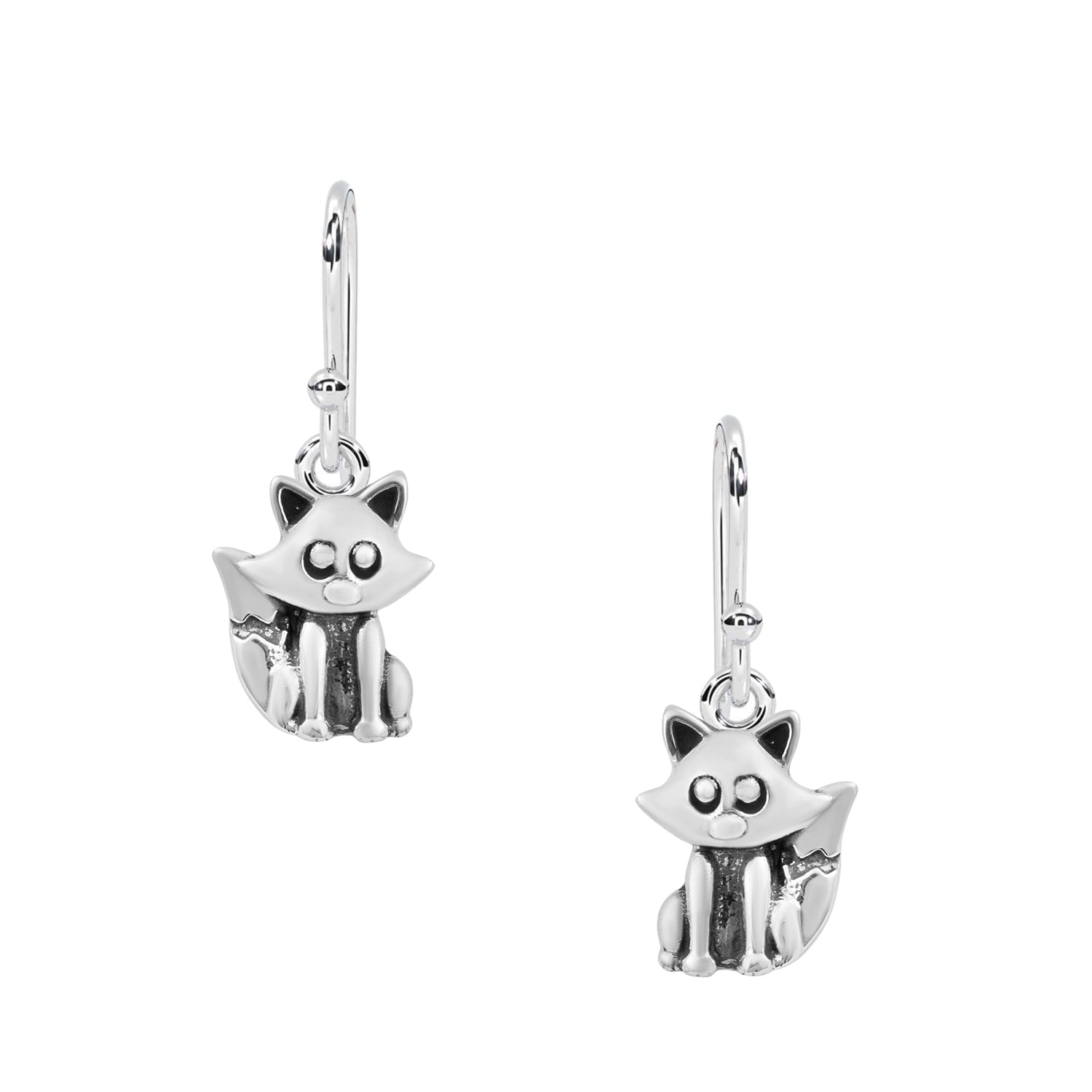 Adorable Fox Drop Earrings - Sterling Silver