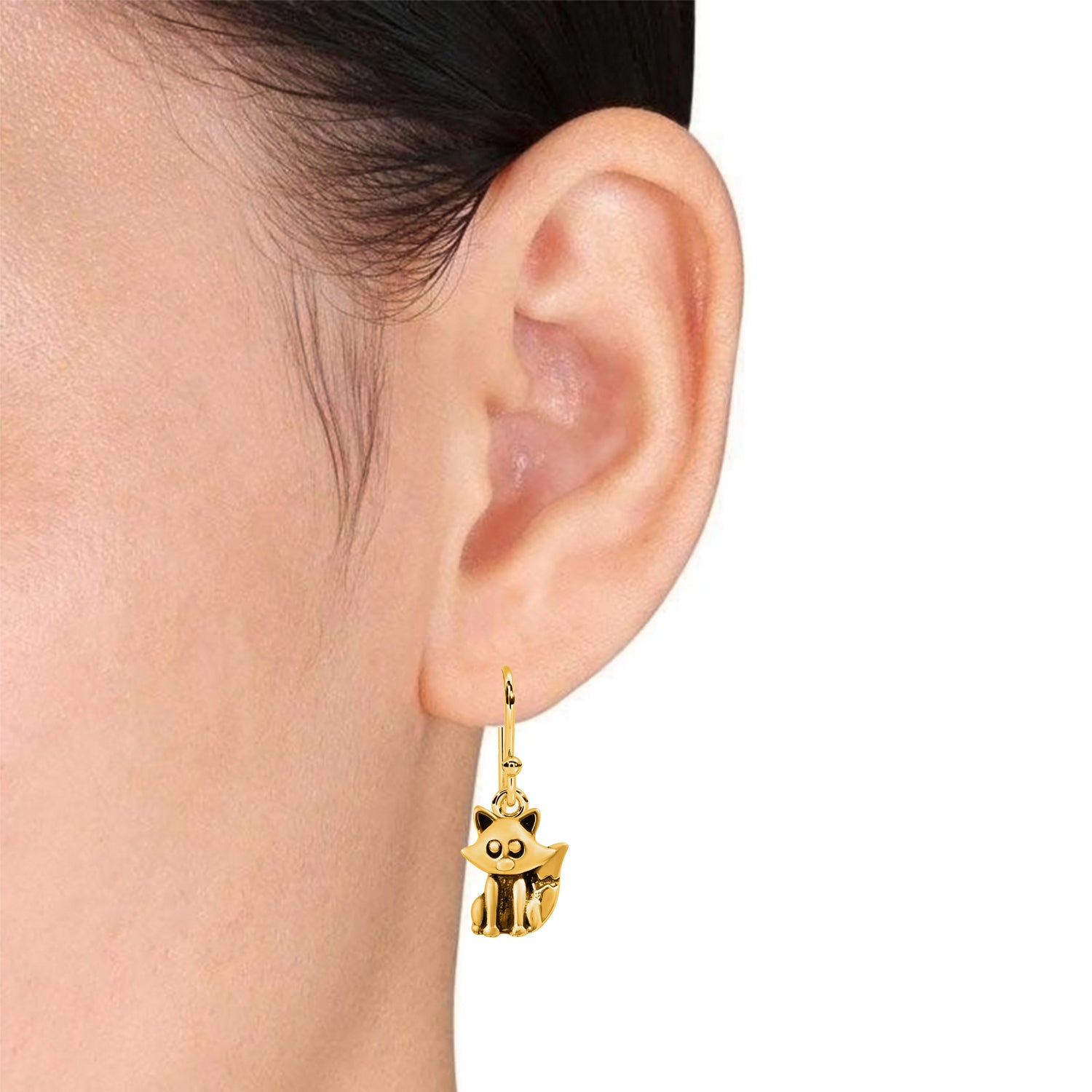 Adorable Fox Drop Earrings - Sterling Silver