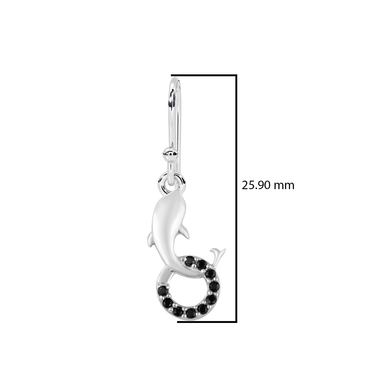 Dolphin & Circle Black Spinel Drop Earrings - Sterling Silver