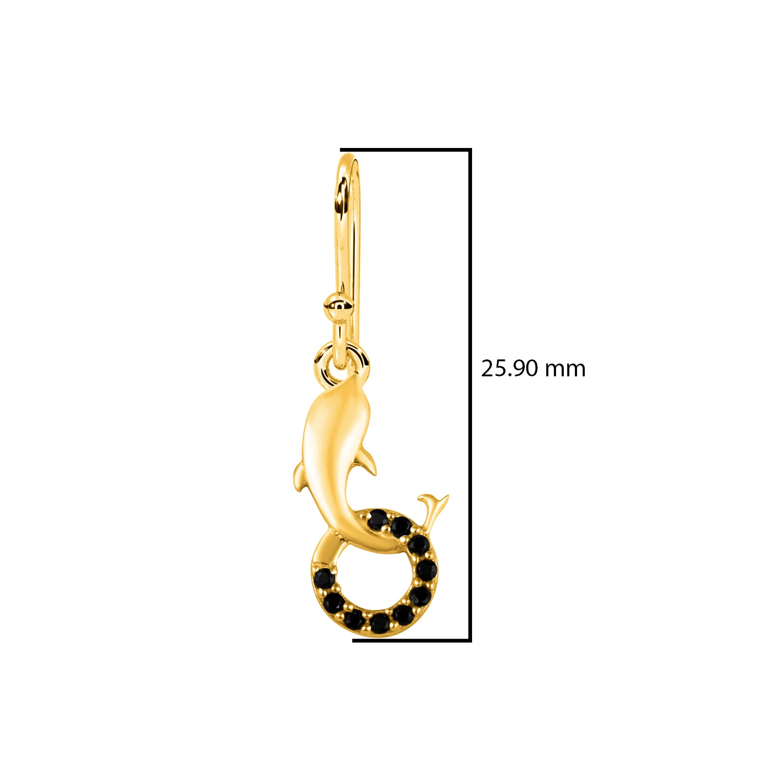 Dolphin & Circle Black Spinel Drop Earrings - Sterling Silver