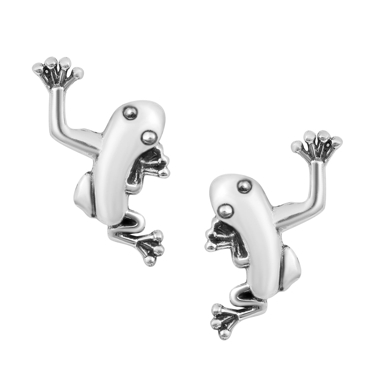 Frog Amphibian Design Stud Earrings - Sterling Silver