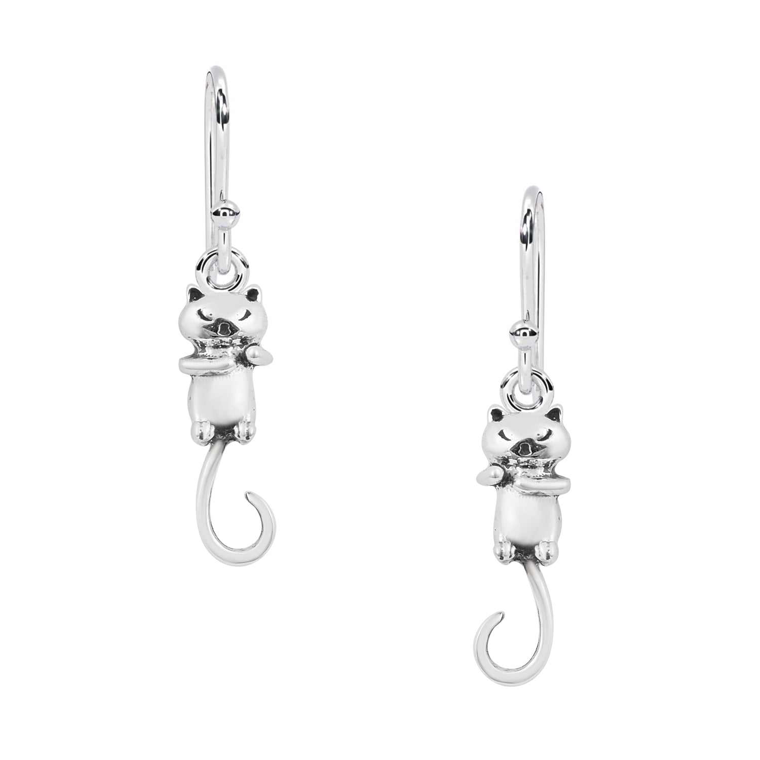 Whimsical Cat Hook Earrings - Sterling Silver