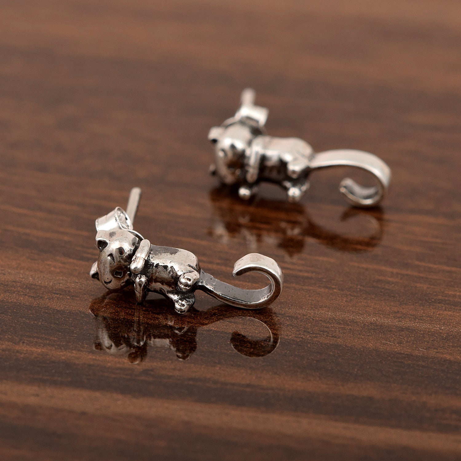Cat Tail Stud Earrings - Sterling Silver