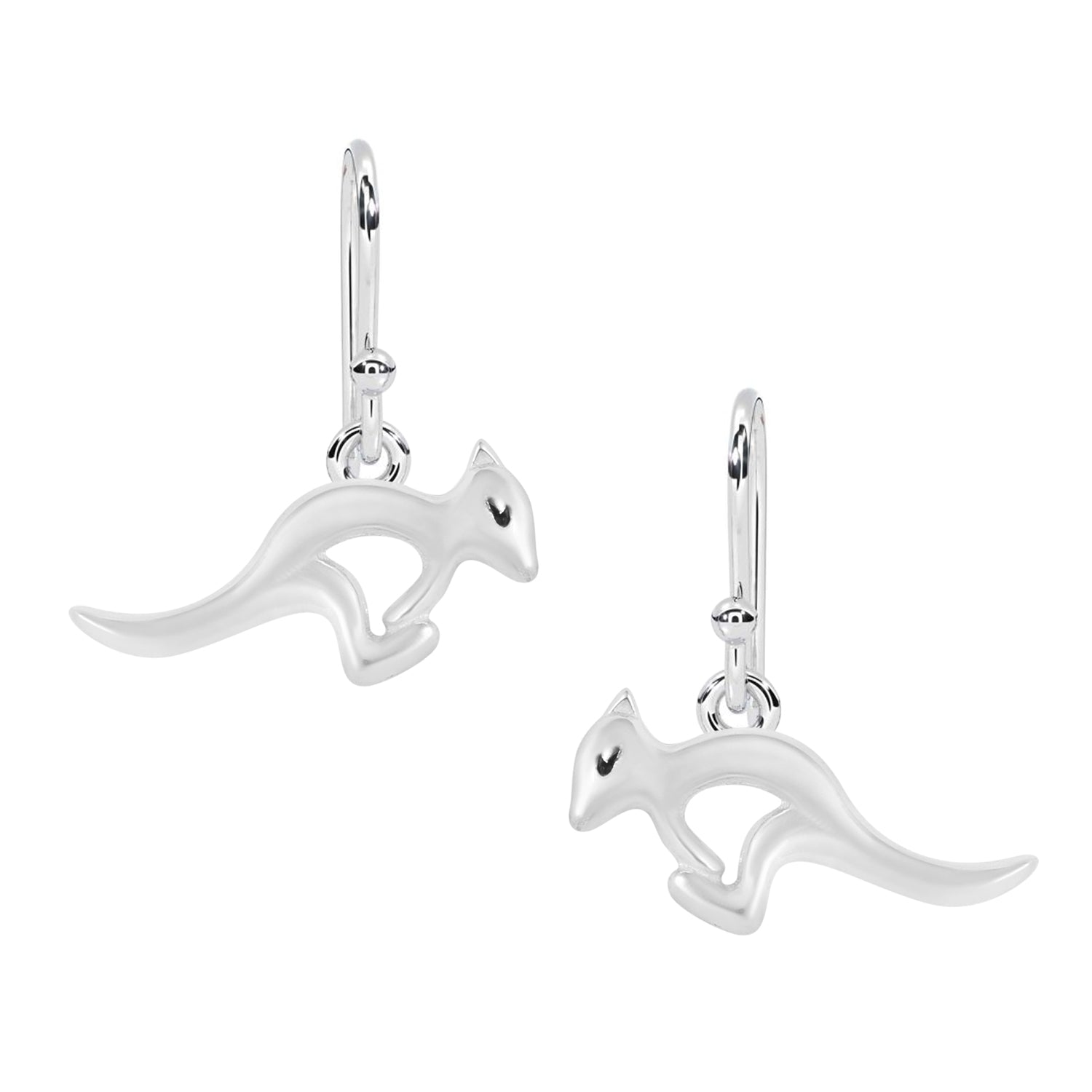 Kangaroo Silhouette Drop Earrings - Sterling Silver