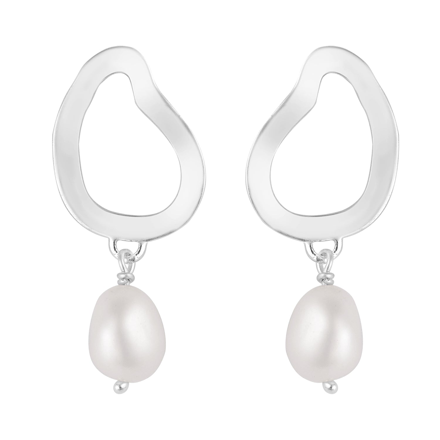 Pearl Abstract Hoop Dangle Earrings - Sterling Silver