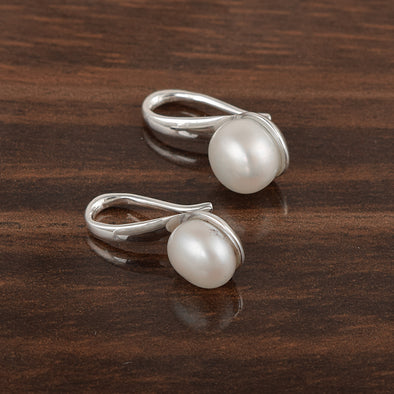 Round Pearl Earrings 925 Sterling Silver Hoop Earrings Freshwater Pearl Handmade jewelry For Women