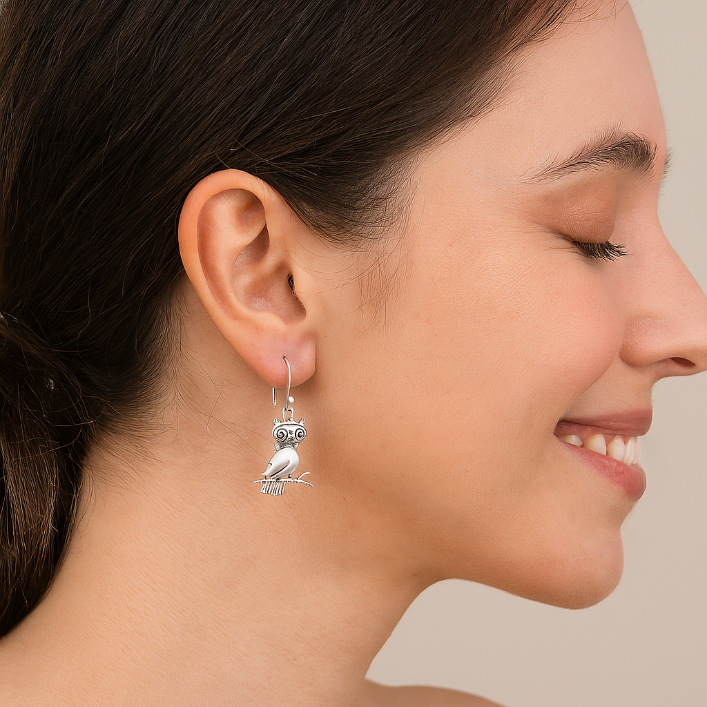 Orecchini a forma di gufo in argento sterling 925, orecchini a cerchio unici a forma di uccello per donna