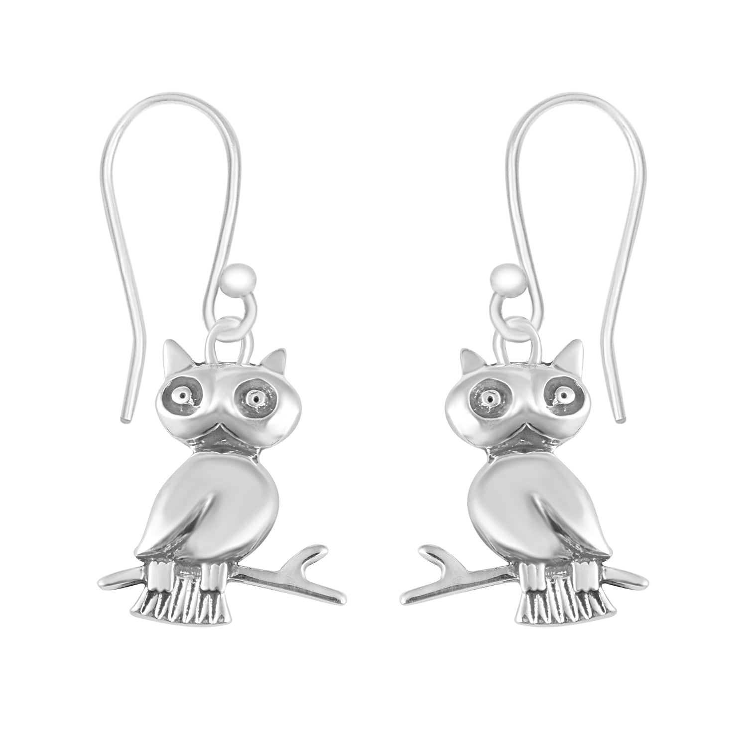 Owl Drop Dangle Earrings - Sterling Silver