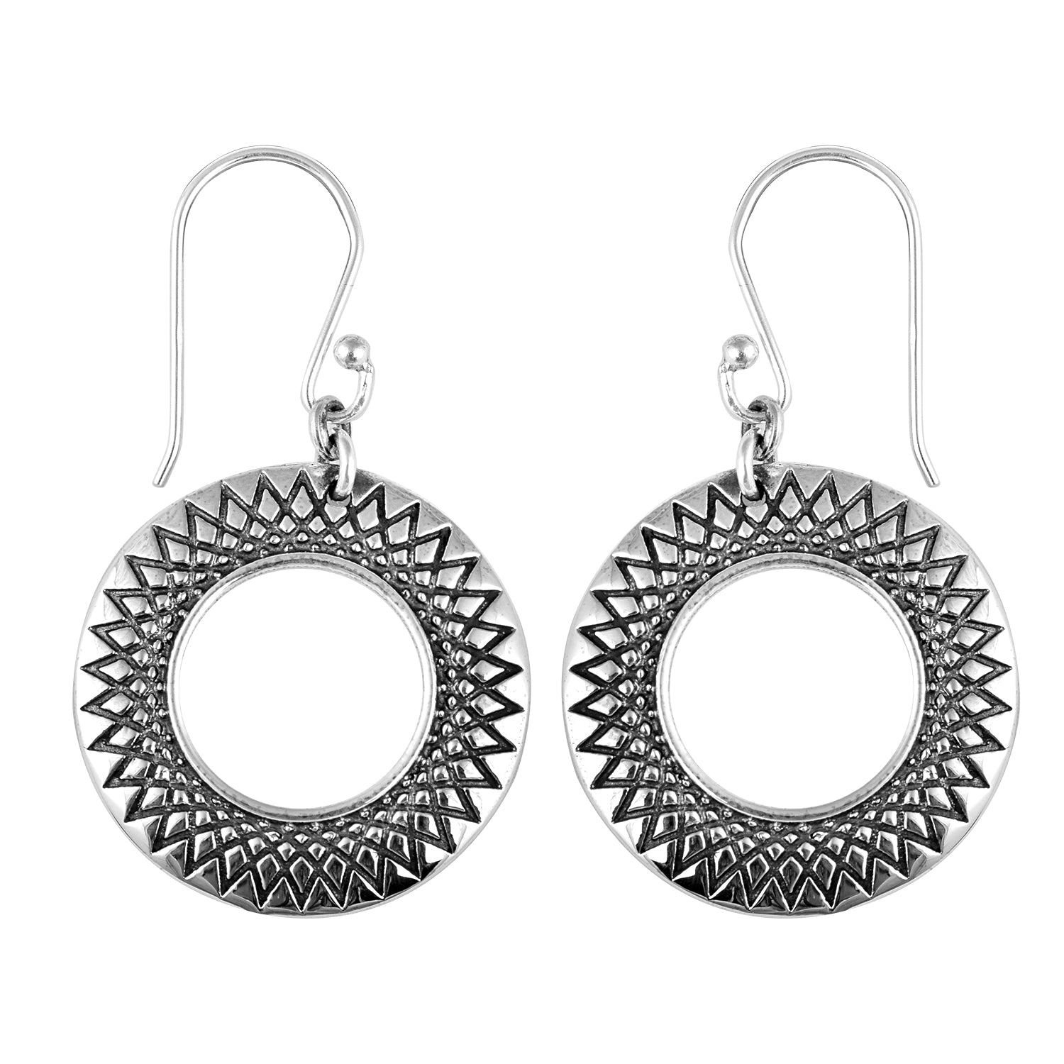 Geometric Circle Earrings - Sterling Silver