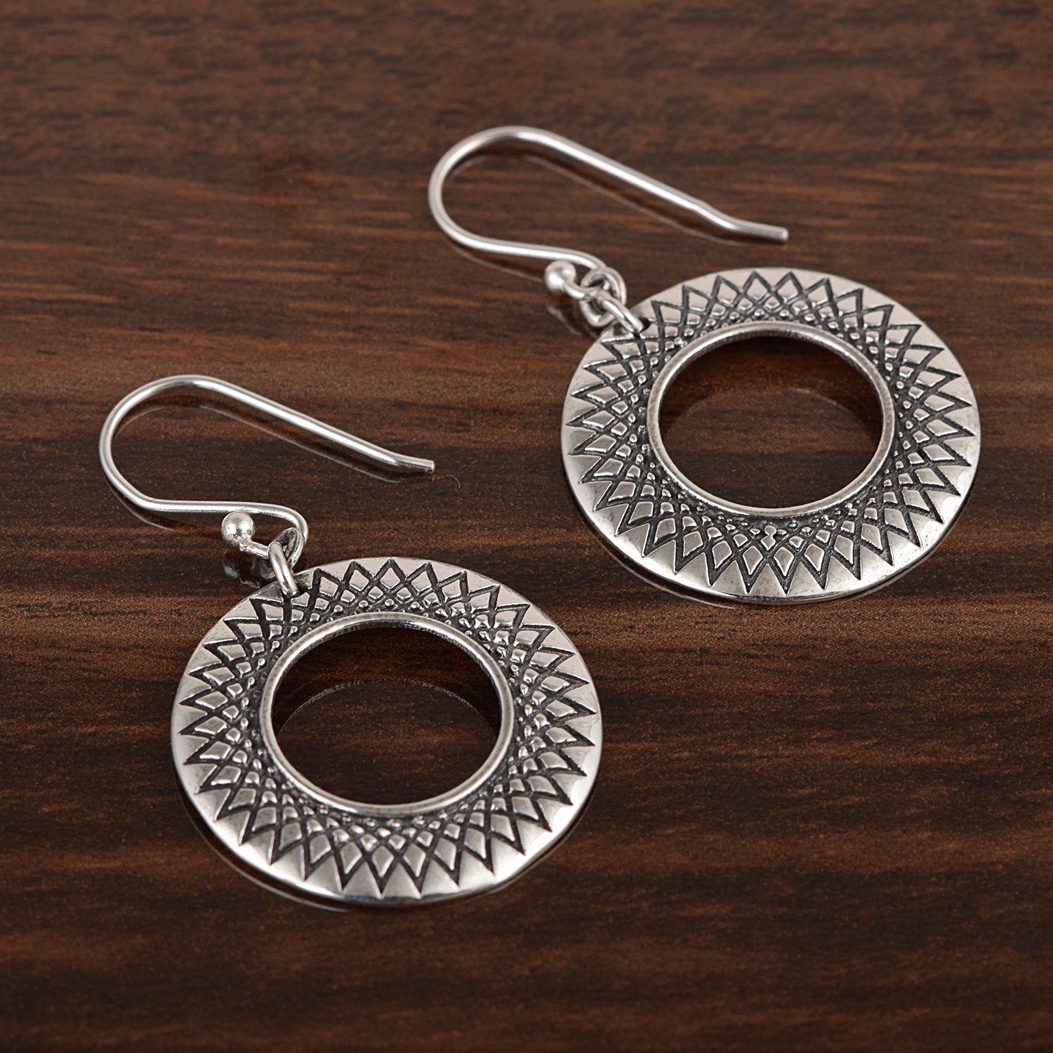 Geometric Circle Earrings - Sterling Silver
