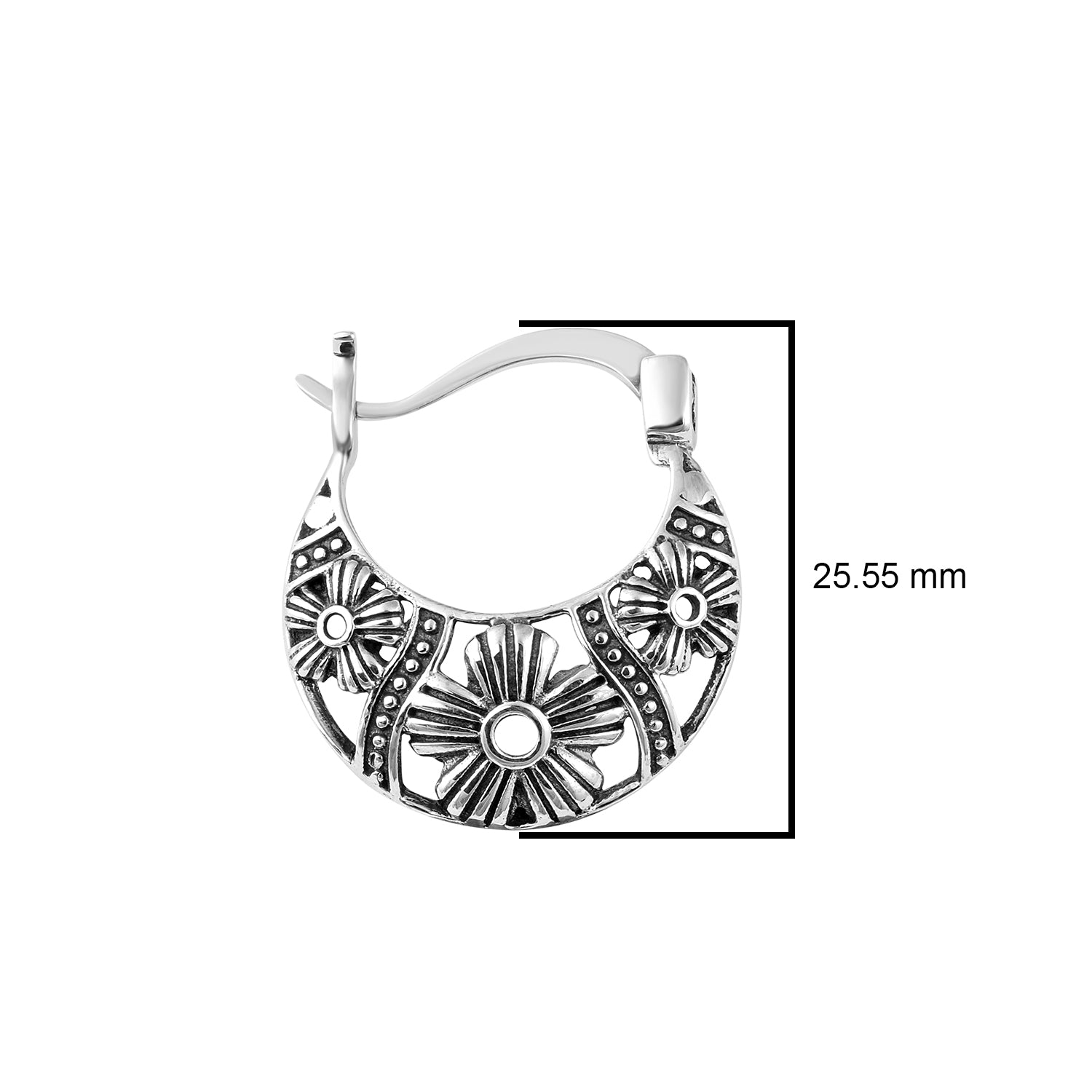 Floral Hoop Tribal Design Earrings - Sterling Silver