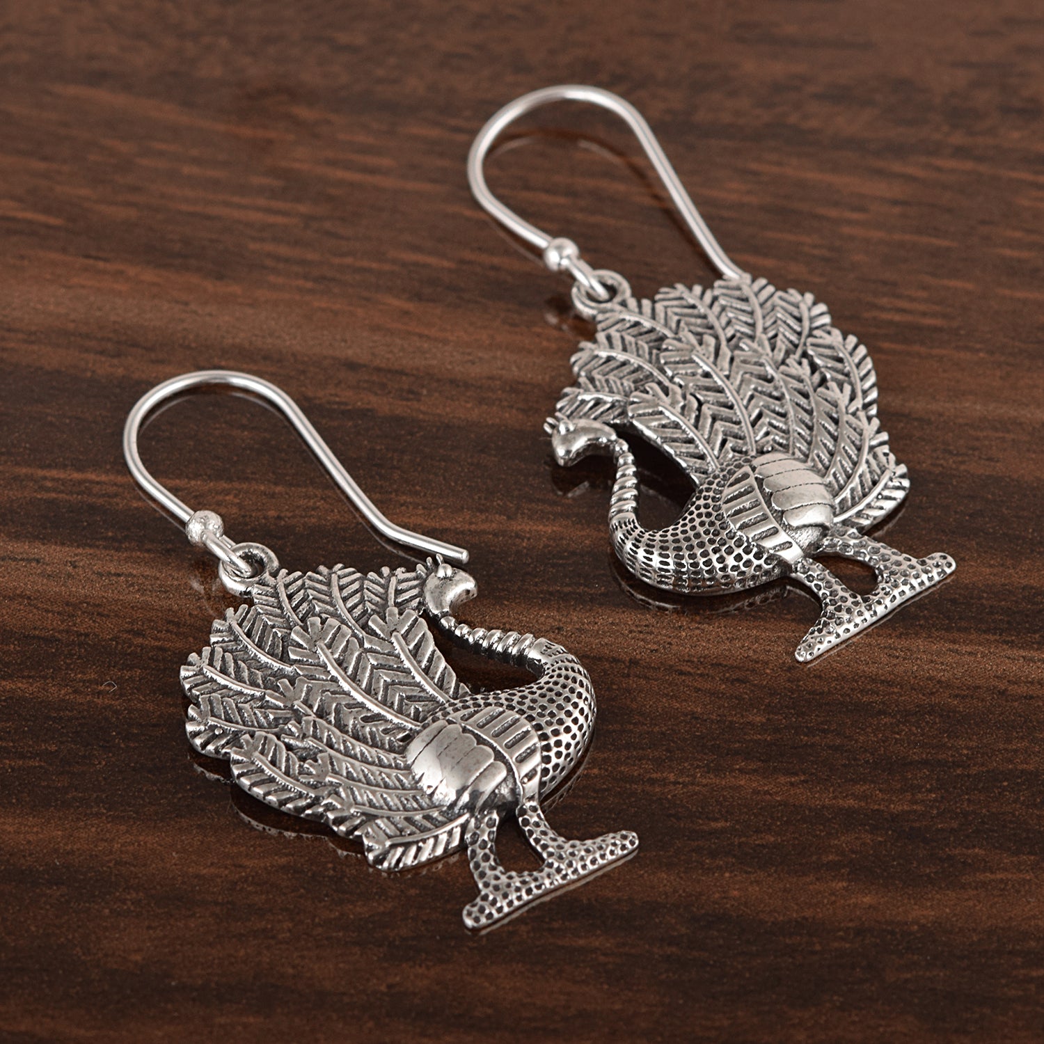 Peacock Drop Earrings - Sterling Silver