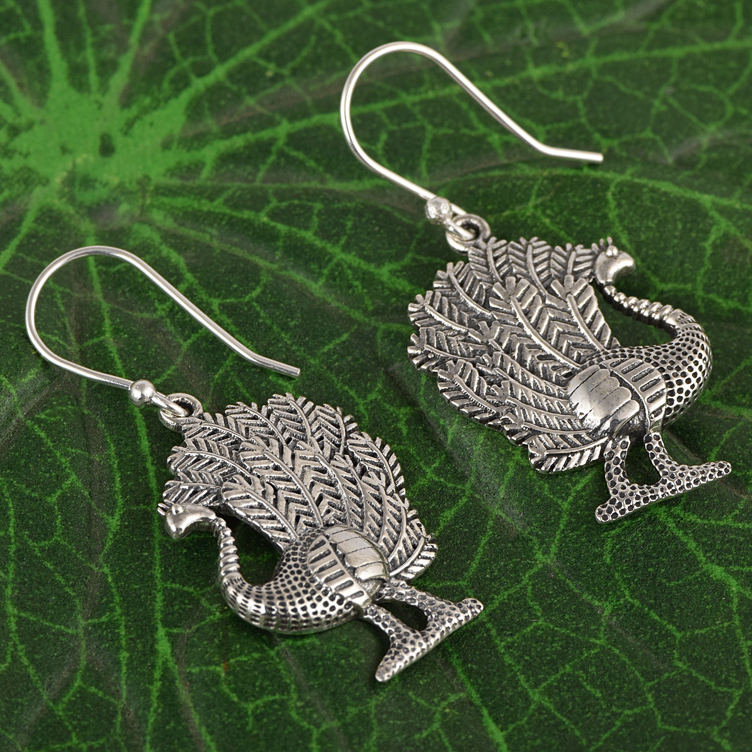 Peacock Drop Earrings - Sterling Silver