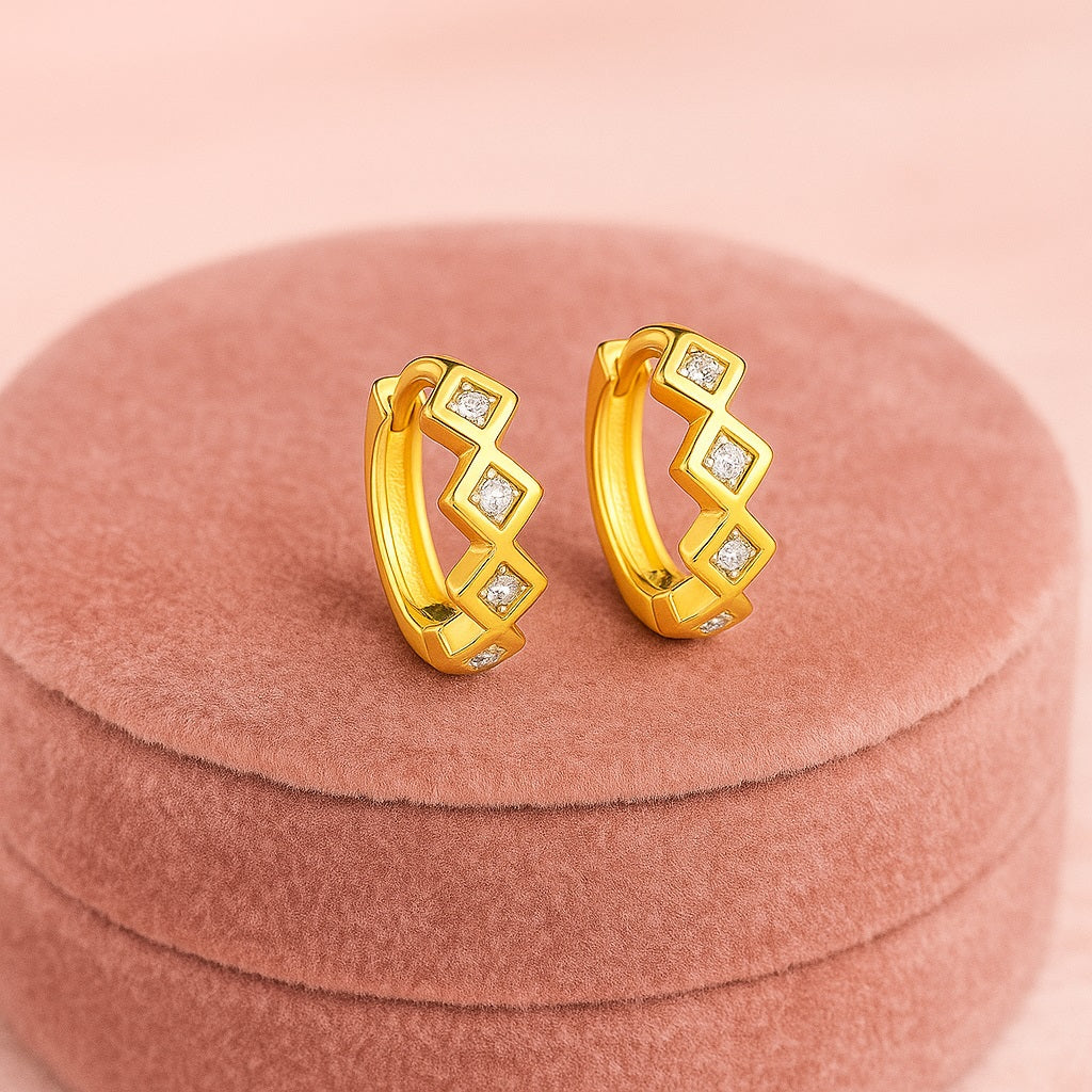 Geometric Chevron Hoop Earrings – Sterling Silver Gold Plated