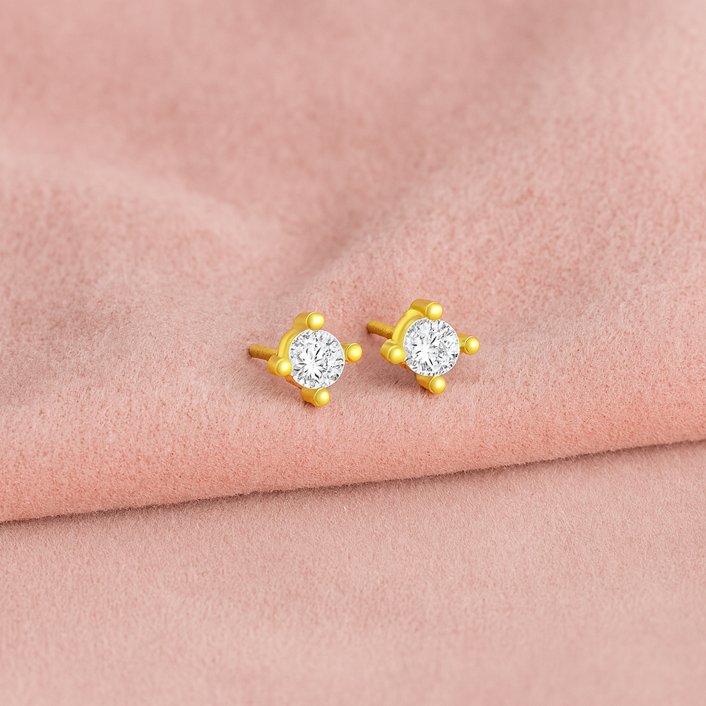 Classic Solitaire Stud Earrings – Sterling Silver Gold Plated
