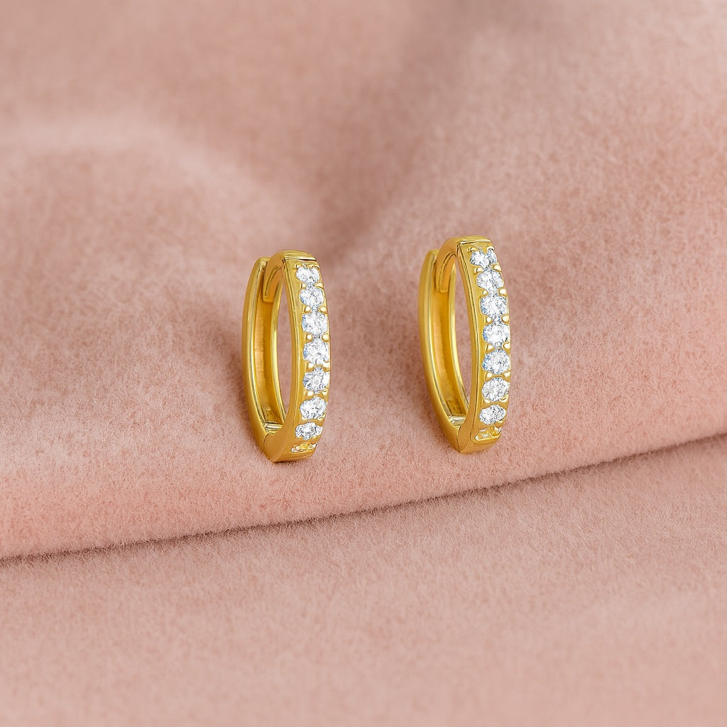 Sparkle Huggie Hoop Earrings – Sterling Silver Gold Plated