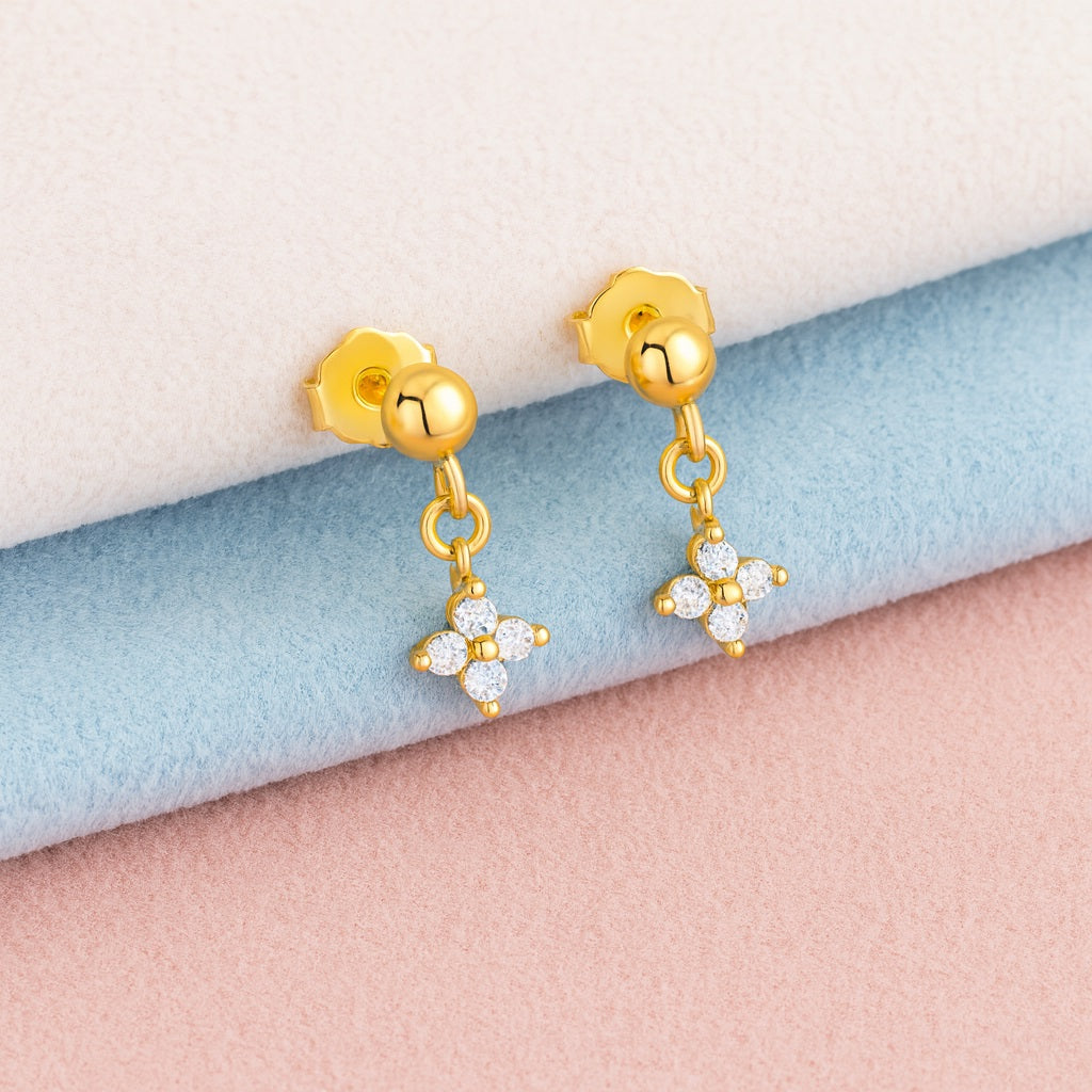 Petite Cross Drop Earrings – Sterling Silver Gold Plated