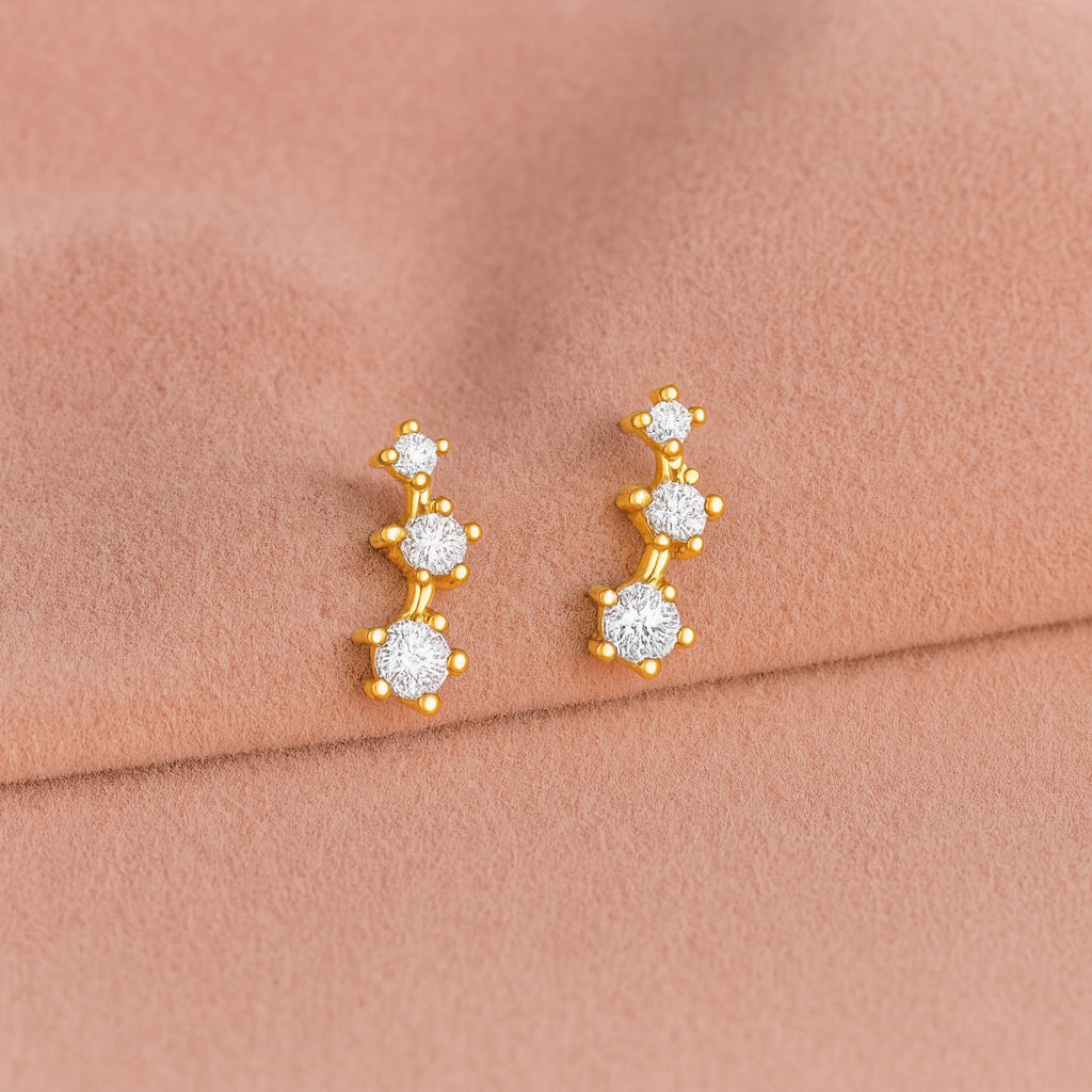 Triple Cluster Stud Earrings - Sterling Silver Yellow Plated