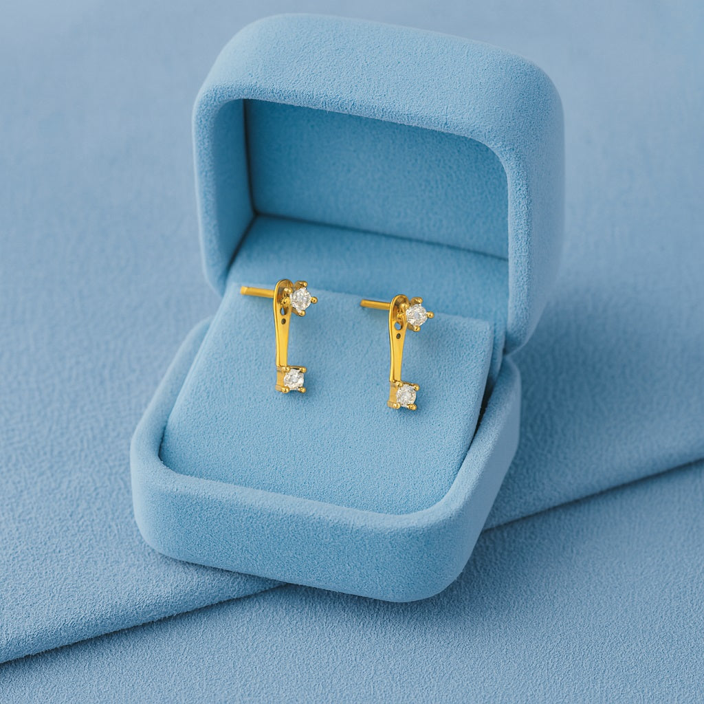 Minimal Double Stone Bar Stud Earrings - Sterling Silver Yellow Plated