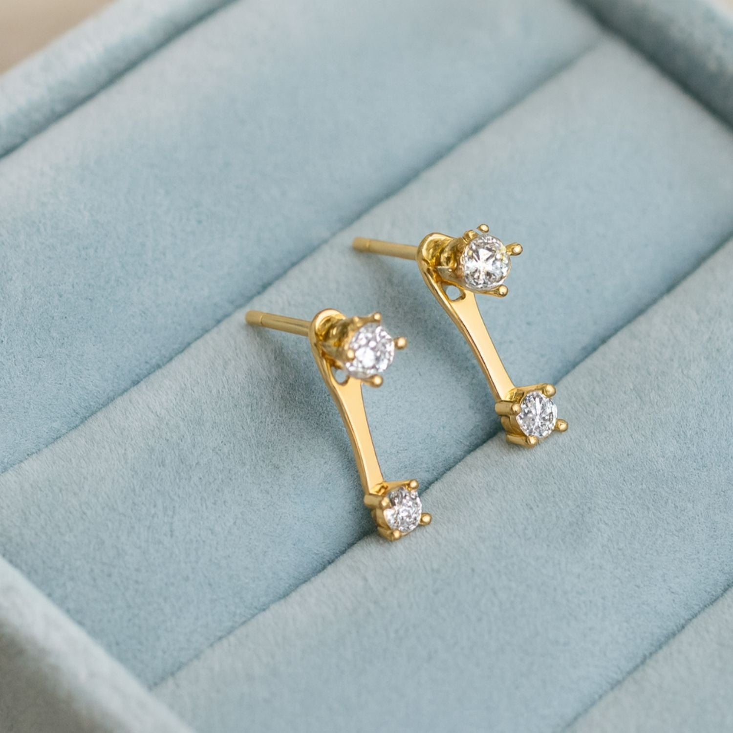 Minimal Double Stone Bar Stud Earrings - Sterling Silver Yellow Plated