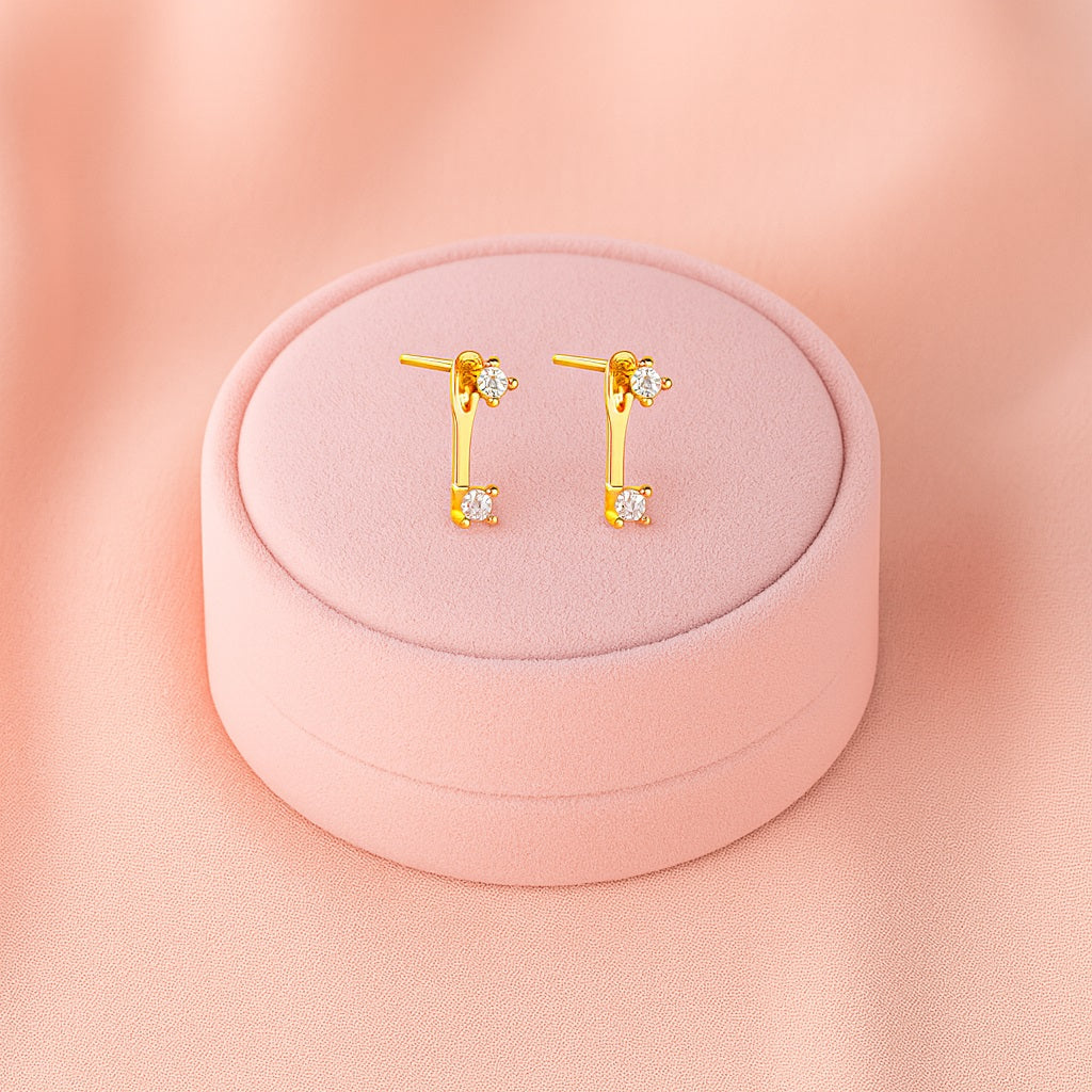 Minimal Double Stone Bar Stud Earrings - Sterling Silver Yellow Plated
