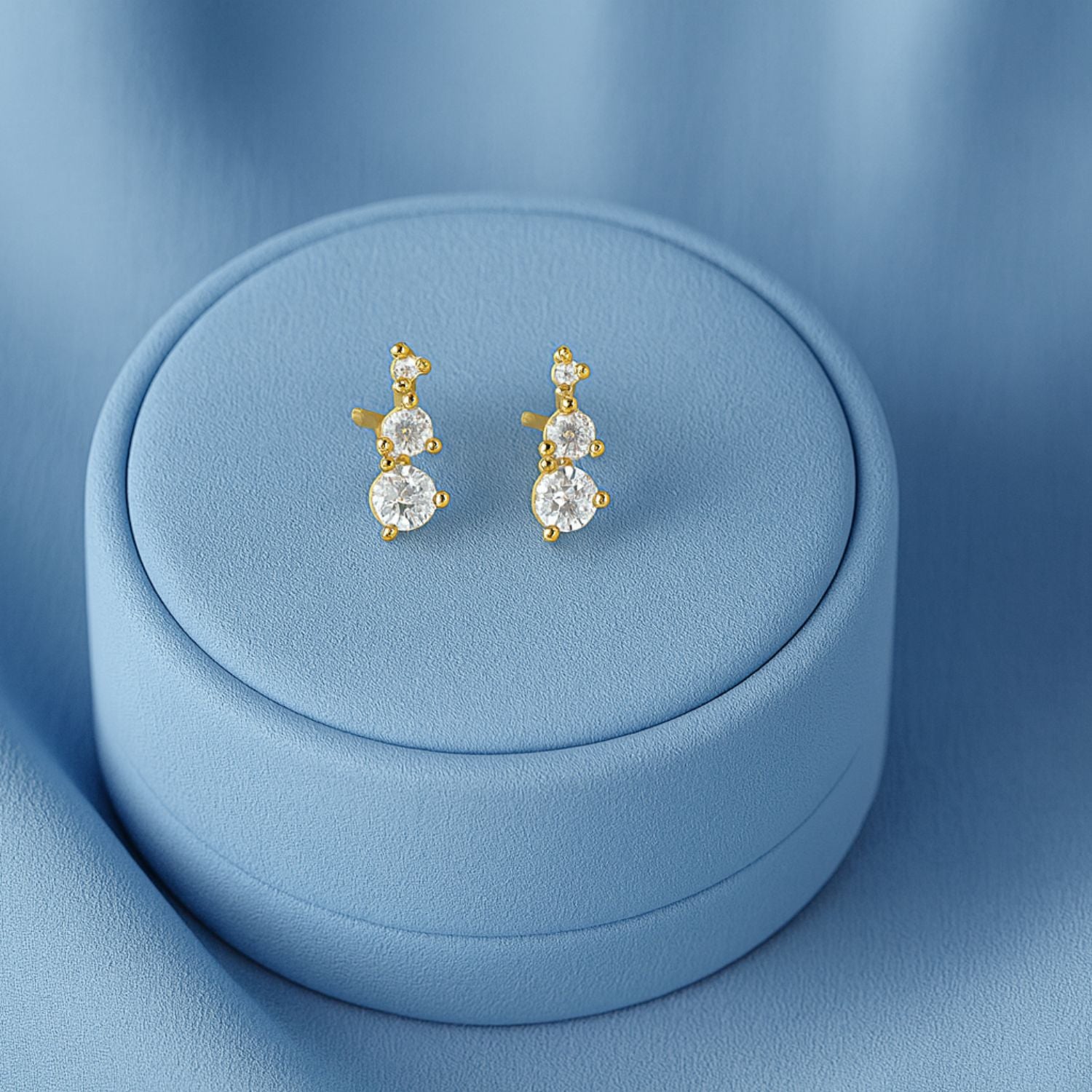 Graduated Triple Stone Stud Earrings Earrings - Sterling Silver Yellow Plated