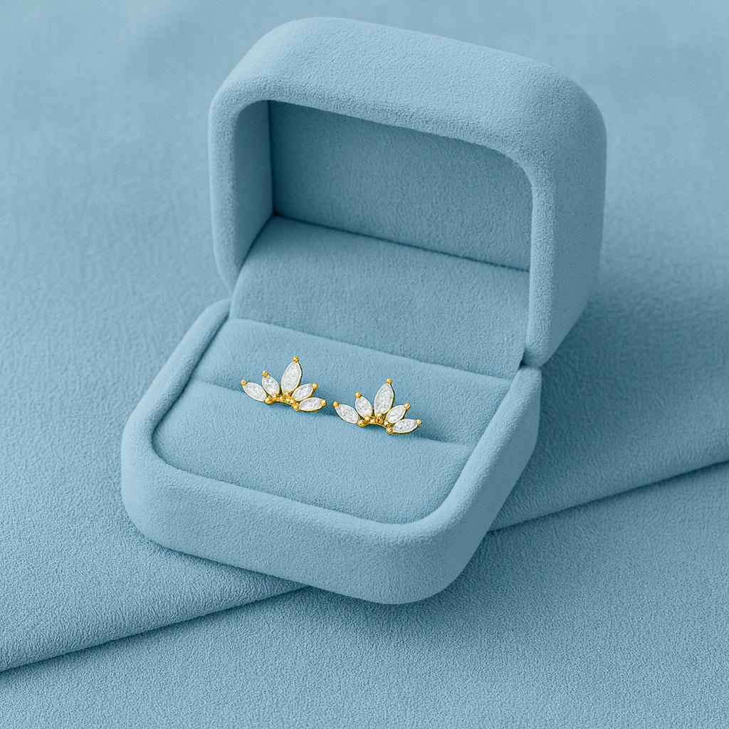 Marquise Fan Cluster Stud Earrings - Sterling Silver Yellow Plated
