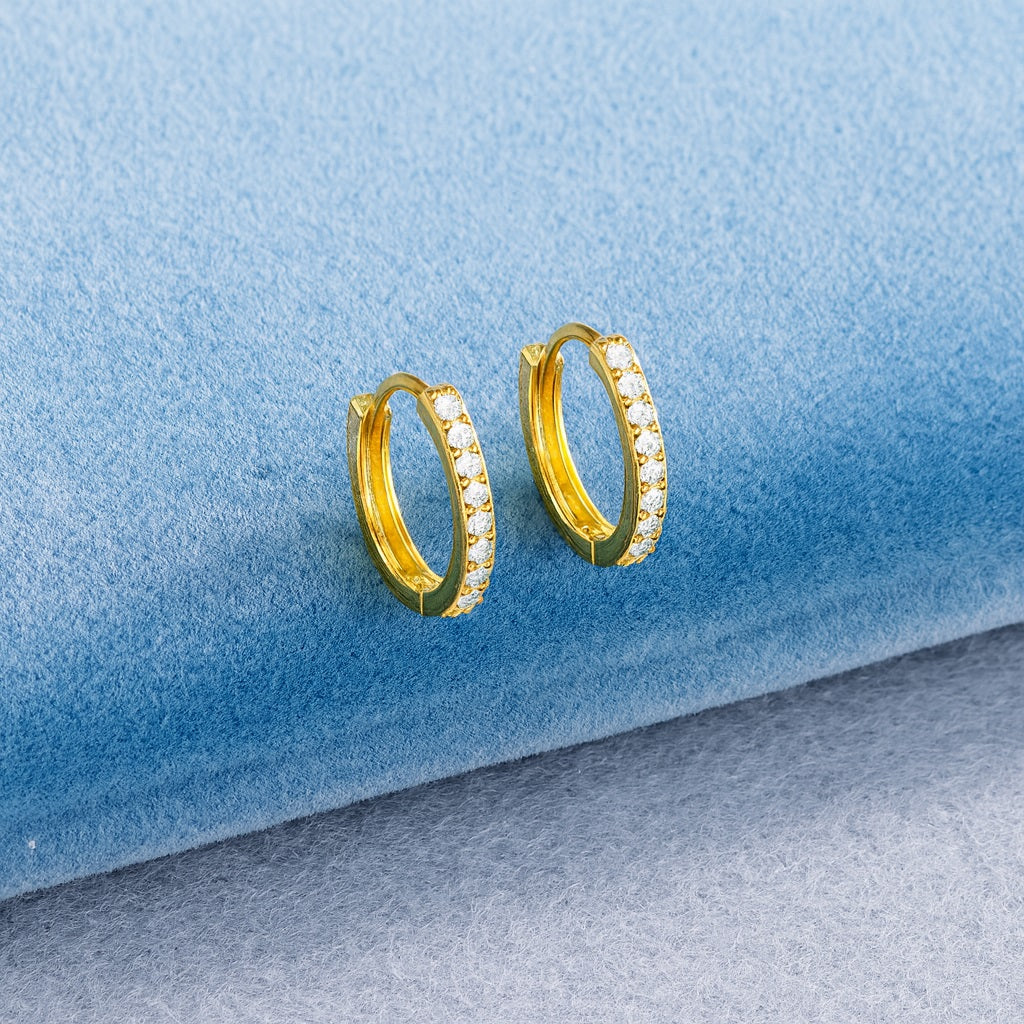 Sleek Pavé Huggie Hoop Earrings - Sterling Silver Yellow Plated