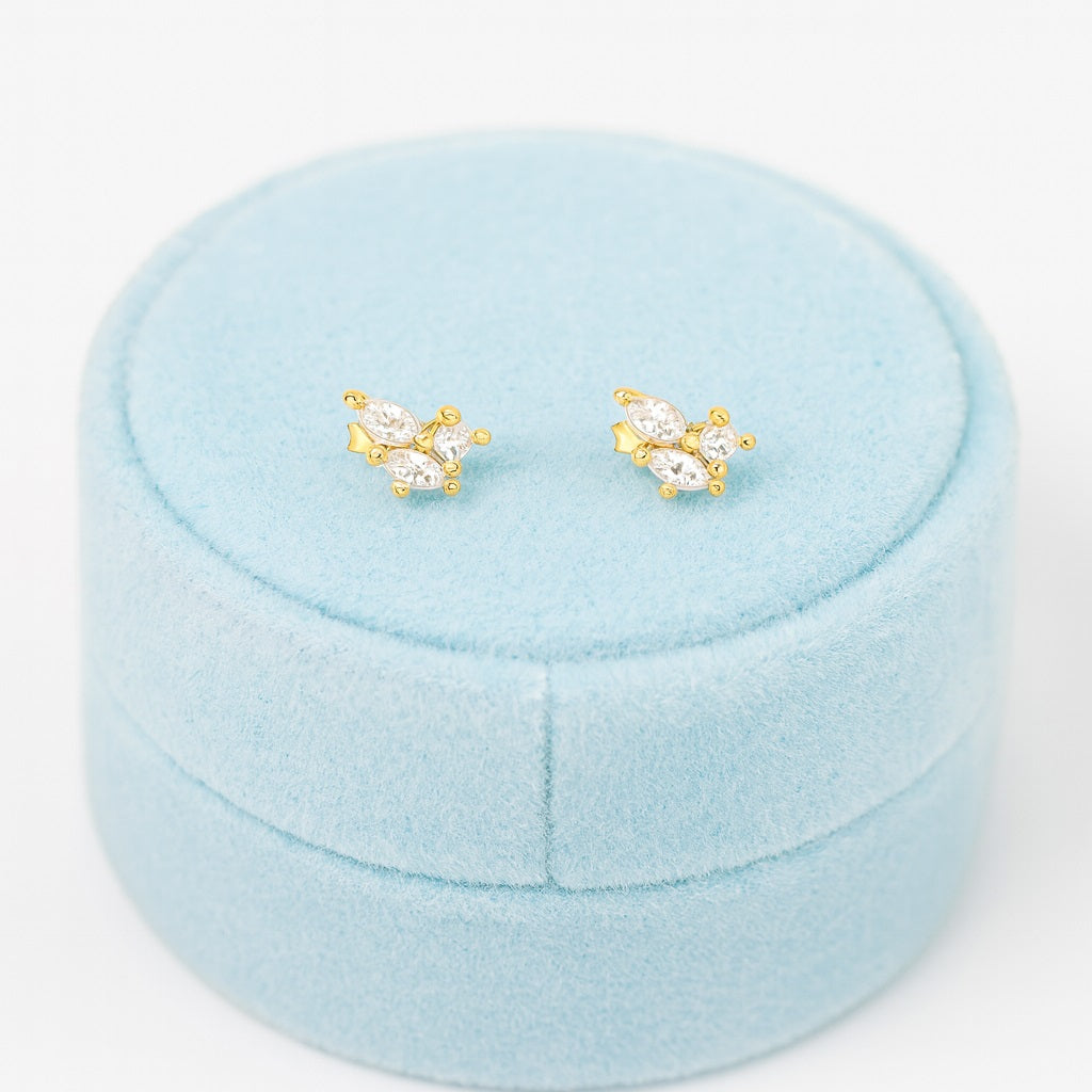 Marquise Trio Cluster Stud Earrings - Sterling Silver Yellow Plated
