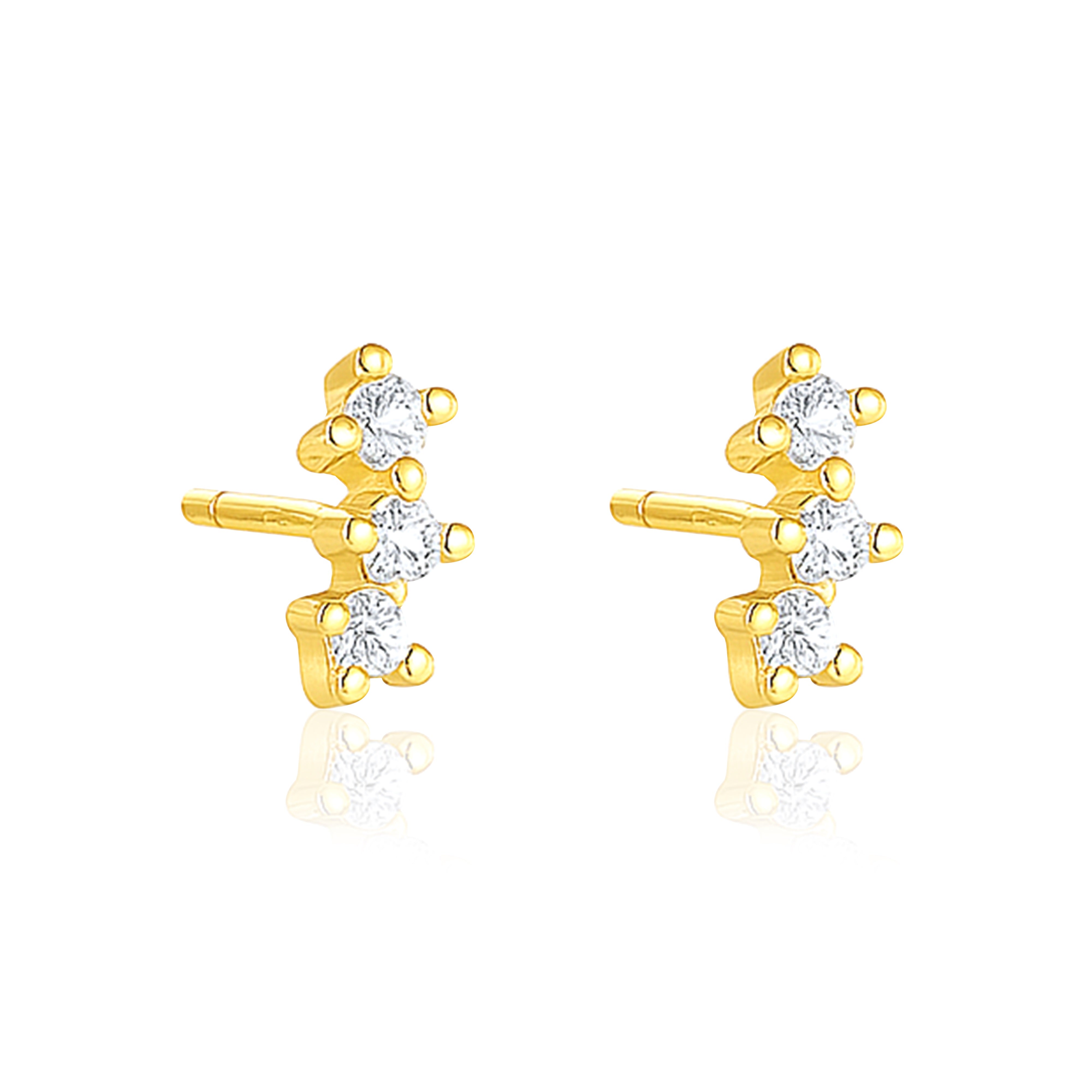 Minimal Vertical Triple Stud Earrings - Sterling Silver Yellow Plated
