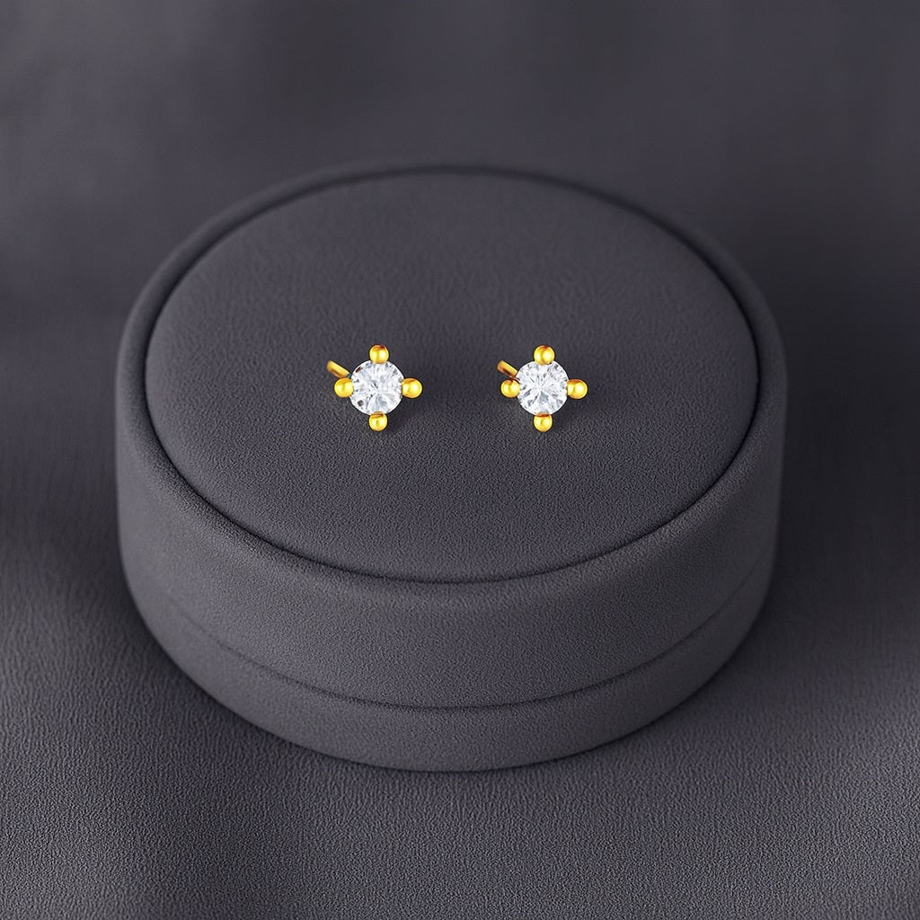 Classic Round Solitaire Stud Earrings - Sterling Silver Yellow Plated